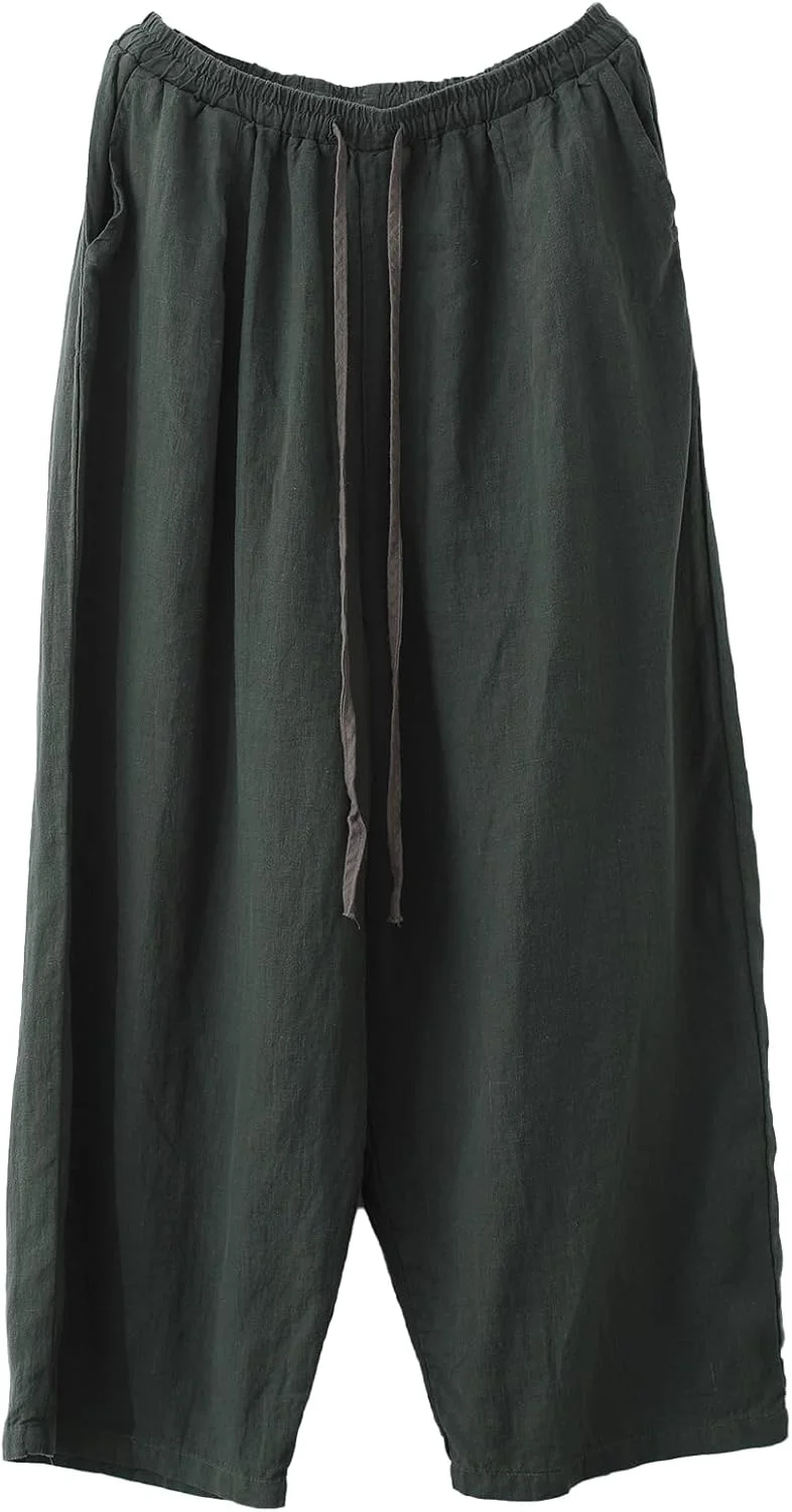 شلوار زنانه لینن سایز بزرگ، کمر کشی چینی، طرح قدیمی، رنگ یکدست، راسته، دارای جیب، سبز تیره، سایز بزرگ شلوار زنانه لینن سایز بزرگ، کمر کشی چینی، طرح قدیمی، رنگ یکدست، راسته، دارای جیب، سبز تیره، سایز بزرگ
