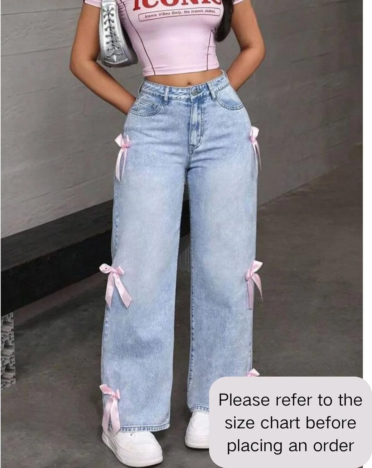 شلوار جین بگ چیگما زنانه دخترانه نوجوان، شلوار پاپیونی کمر بلند راسته، شلوار زیبا، لباس های غیر رسمی