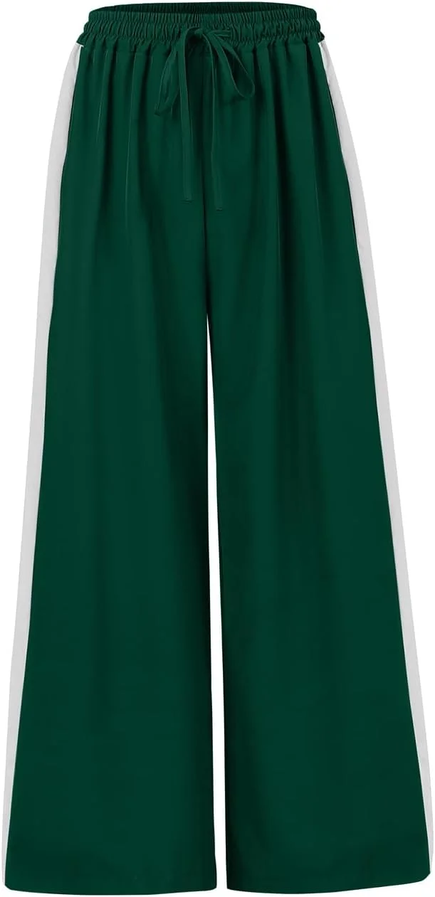 شلوار زنانه غیر رسمی Charfille با بند کشی، طرح پلنگی، رنگی، راه راه پهلو، پاچه های راسته و گشاد