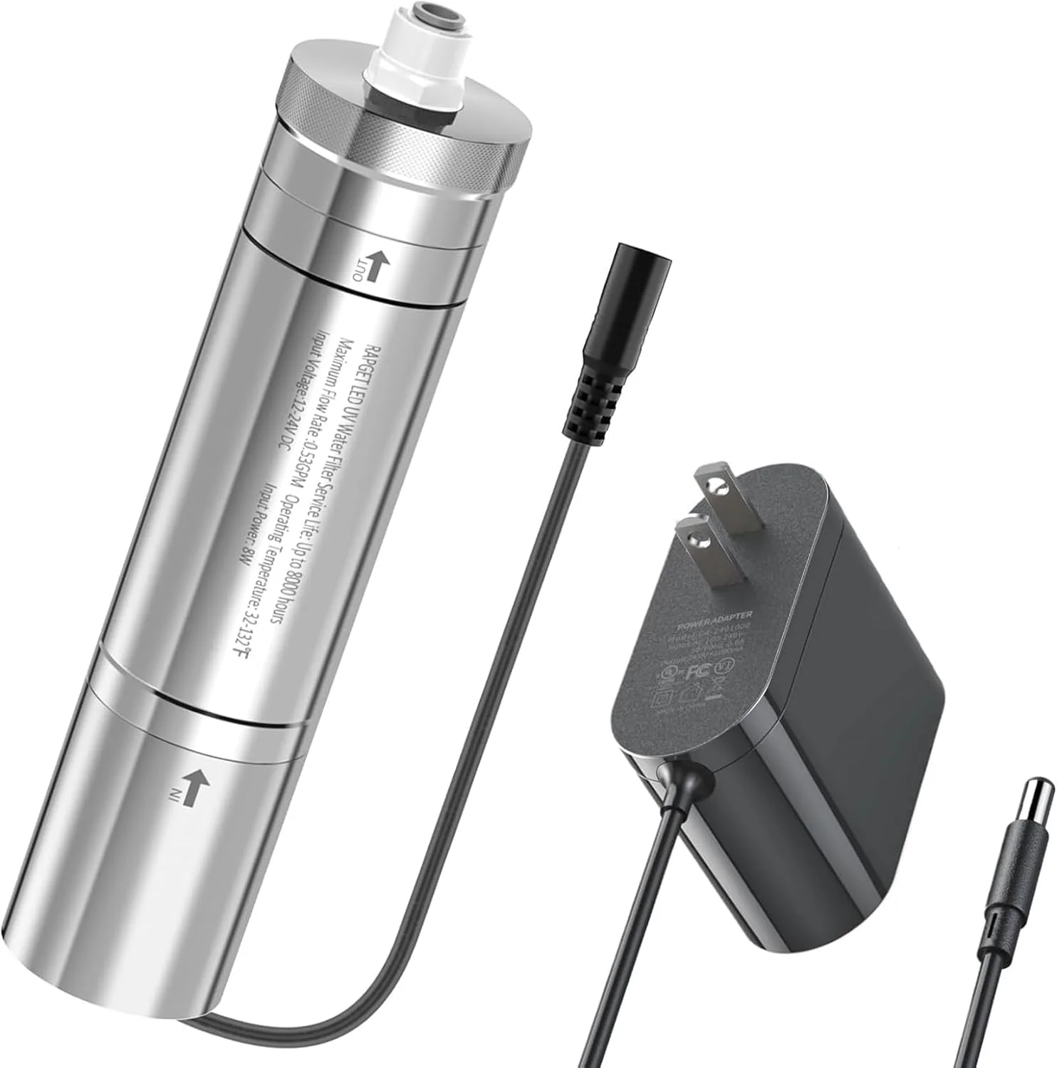 فیلتر آب فرابنفش UV LED رپگت برای سیستم فیلتر آب زیر سینکی و سیستم اسمز معکوس، کاهش تا 99.9٪ باکتری، بدون جیوه، استیل ضد زنگ