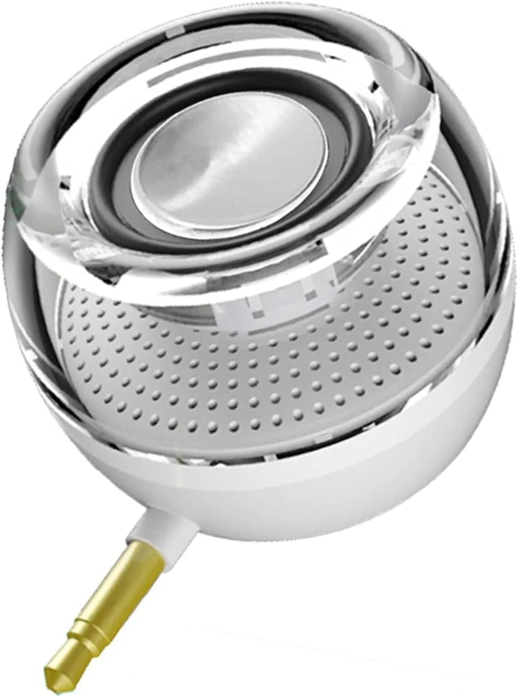 قطعات بلندگو JAHLGT lxxiulirzeu، بلندگوی قابل حمل سه بعدی فراگیر، جک 3.5 میلی متری Aux، مینی بی سیم گرد شکل، بلندگوی کریستالی قدرتمند برای تلفن هوشمند تبلت (سفید)