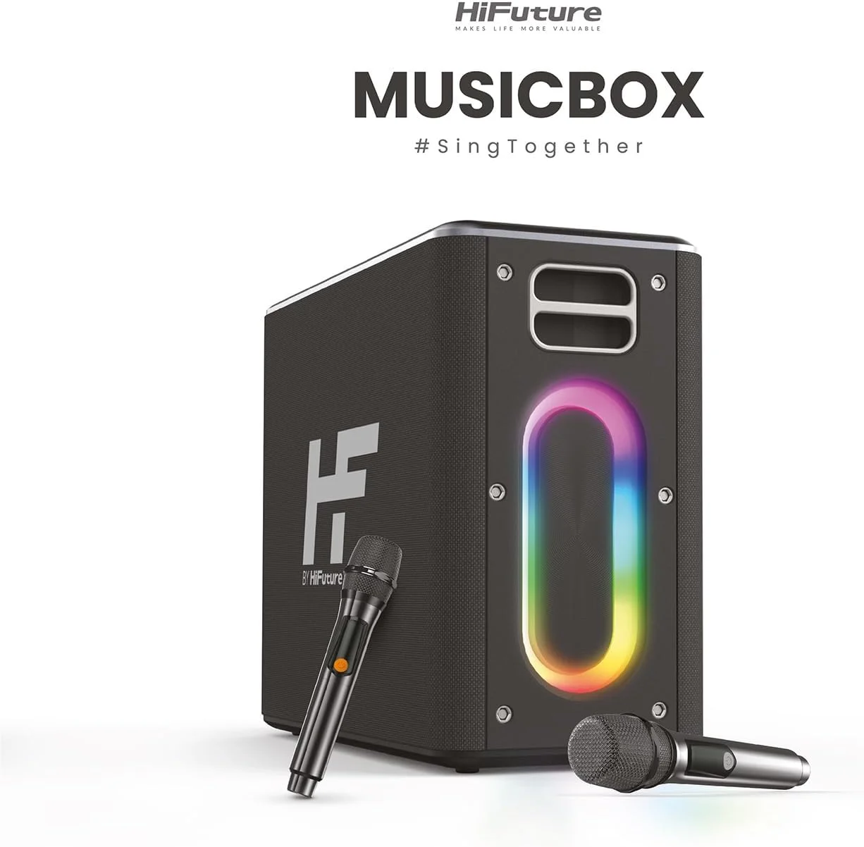 اسپیکر بلوتوثی قابل حمل های‌فیوچر Musicbox با توان 100 وات به همراه دو میکروفون بی‌سیم - مشکی