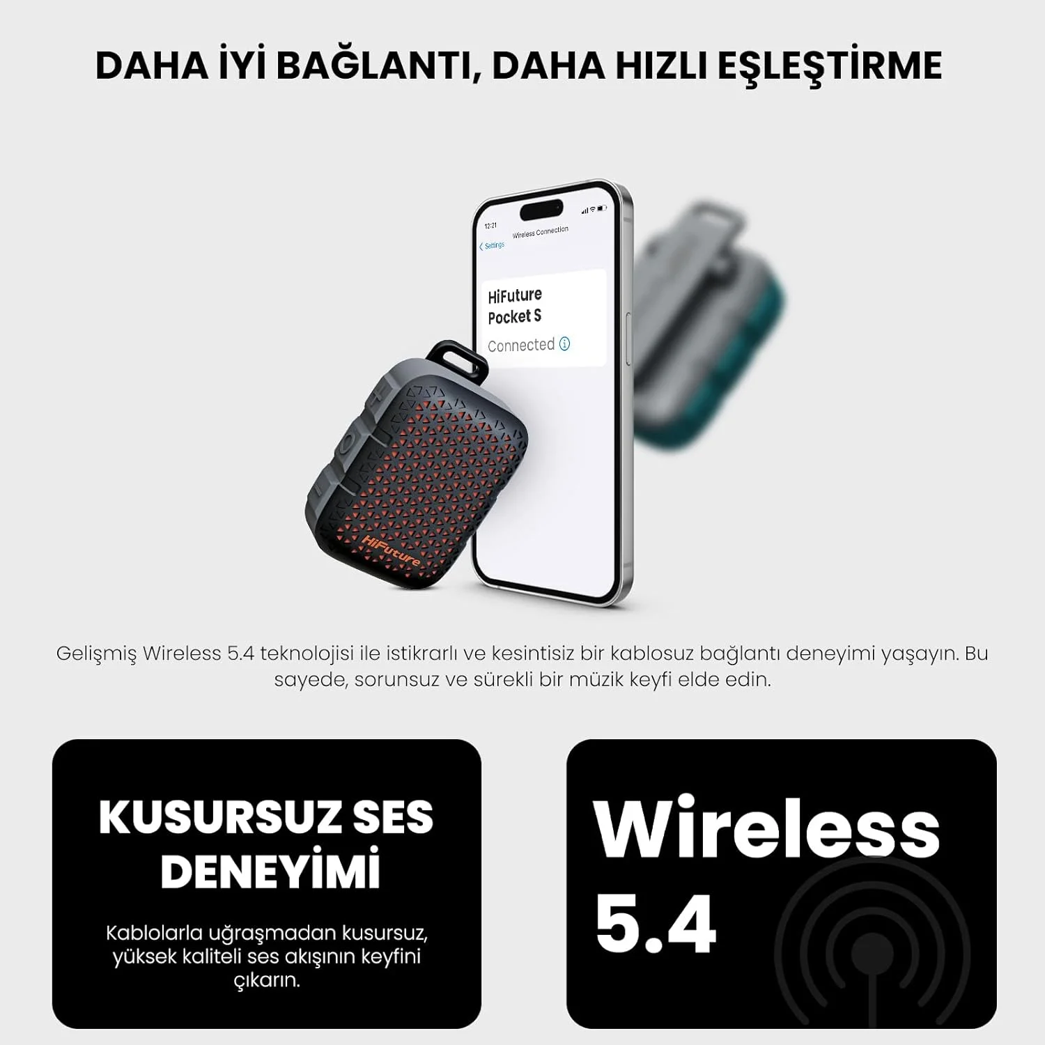 اسپیکر مینی قابل حمل و پوشیدنی HiFuture Pocket S، 8 ساعت پخش، ظاهر عالی، گیره مغناطیسی، ضد آب IPX7، وزن سبک 77 گرم، شارژ Type-C - مشکی