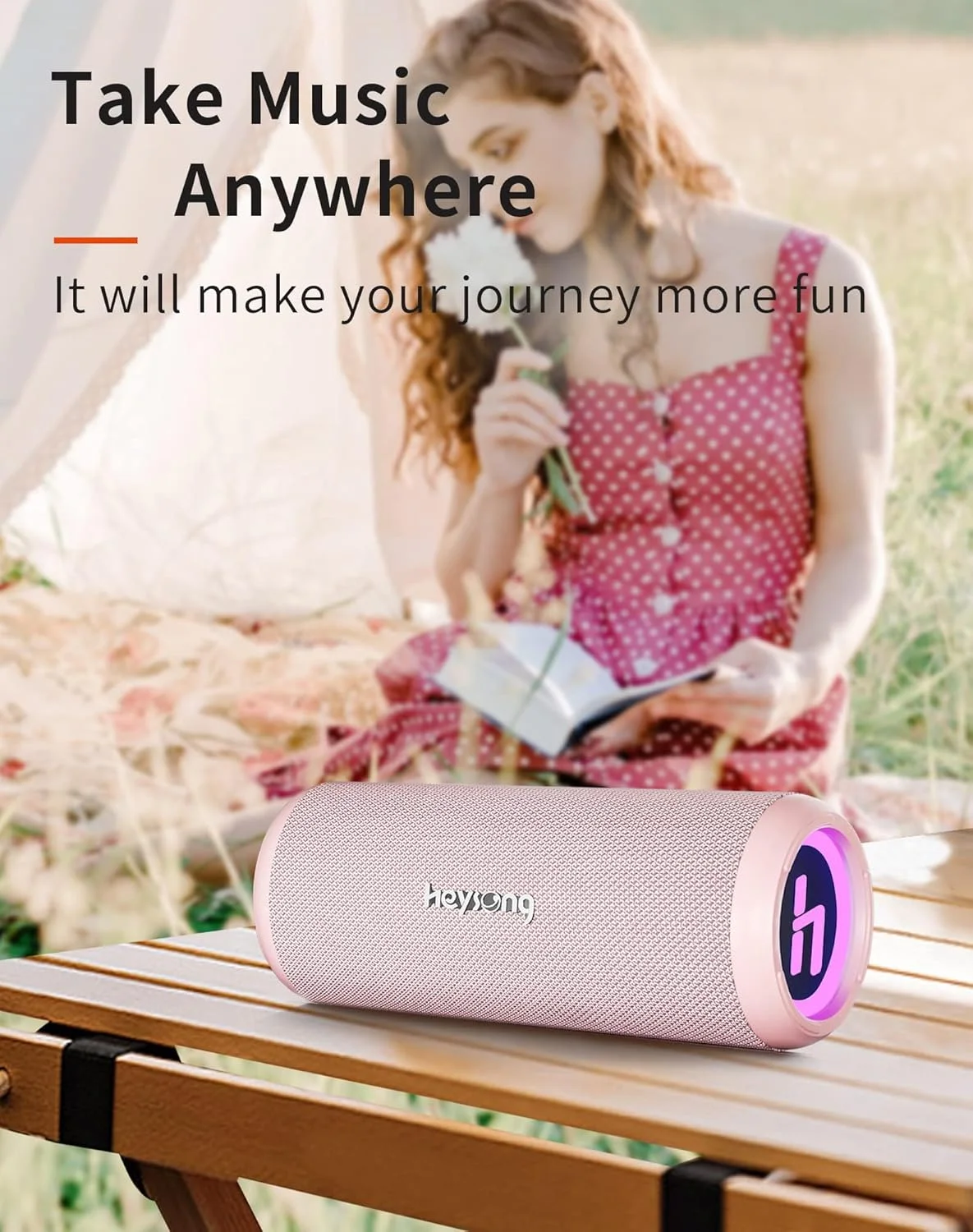 اسپیکر بلوتوثی HEYSONG 5.3 30W مناسب مهمانی با نور RGB، اسپیکر قابل حمل ضد آب IPX6، AUX، میکرو SD، کارت TF، USB، اسپیکر استریو با قابلیت اتصال دوگانه برای مسافرت، مهمانی، خانه - صورتی