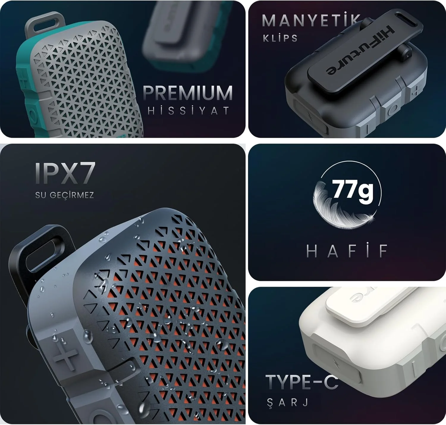 اسپیکر مینی قابل حمل و پوشیدنی HiFuture Pocket S، 8 ساعت پخش، ظاهر عالی، گیره مغناطیسی، ضد آب IPX7، وزن سبک 77 گرم، شارژ Type-C - خاکستری اسپیکر مینی قابل حمل و پوشیدنی HiFuture Pocket S، 8 ساعت پخش، ظاهر عالی، گیره مغناطیسی، ضد آب IPX7، وزن سبک 77 گرم، شارژ Type-C - خاکستری