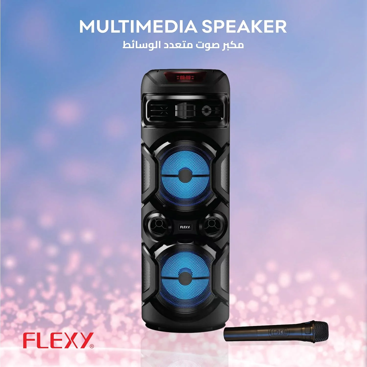 اسپیکر چرخدار قابل حمل 12 اینچی FLEXY® ThunderBeat - توان خروجی 40000 وات PMPO با میکروفون های بی سیم، بلوتوث، رادیو FM، کنترل از راه دور - سیستم PA فضای باز اسپیکر چرخدار قابل حمل 12 اینچی FLEXY® ThunderBeat - توان خروجی 40000 وات PMPO با میکروفون های بی سیم، بلوتوث، رادیو FM، کنترل از راه دور - سیستم PA فضای باز