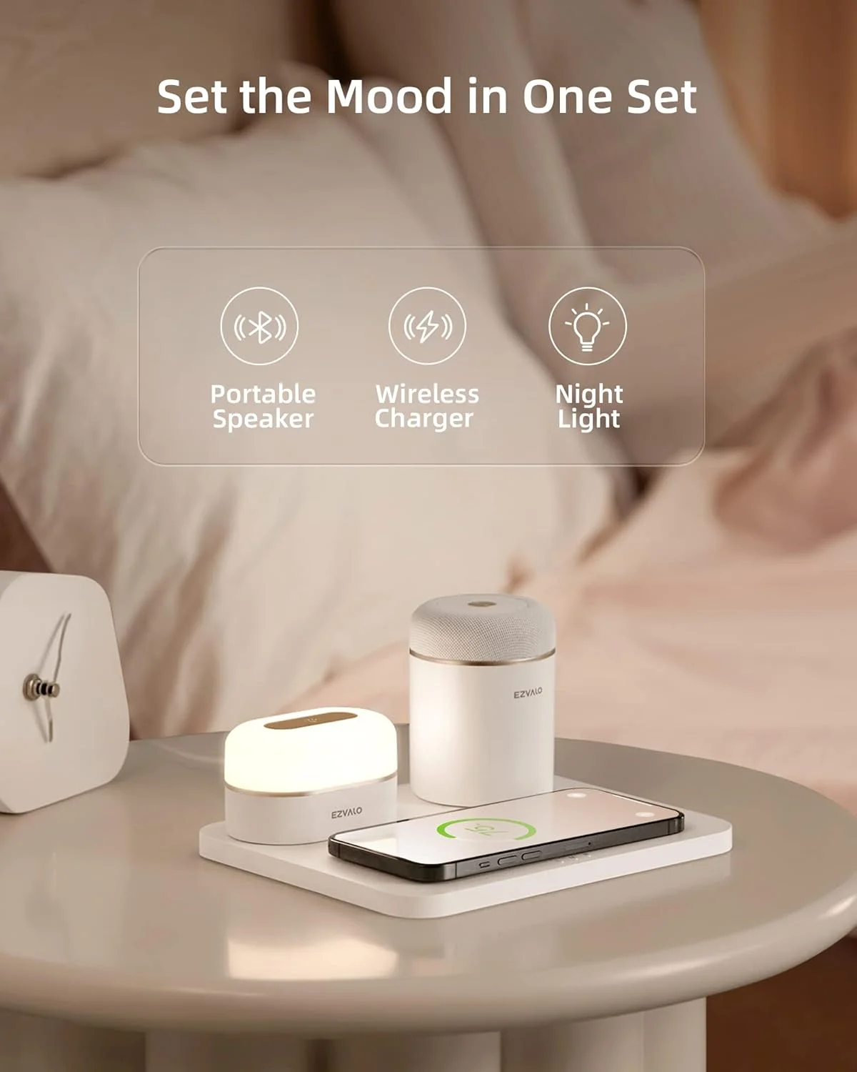 هدیه تولد EZVALO برای زنان، جعبه هدیه آرامش بخش برای زنان با شارژر بی سیم تلفن، چراغ خواب LED، بلندگوی قابل حمل هدیه تولد EZVALO برای زنان، جعبه هدیه آرامش بخش برای زنان با شارژر بی سیم تلفن، چراغ خواب LED، بلندگوی قابل حمل