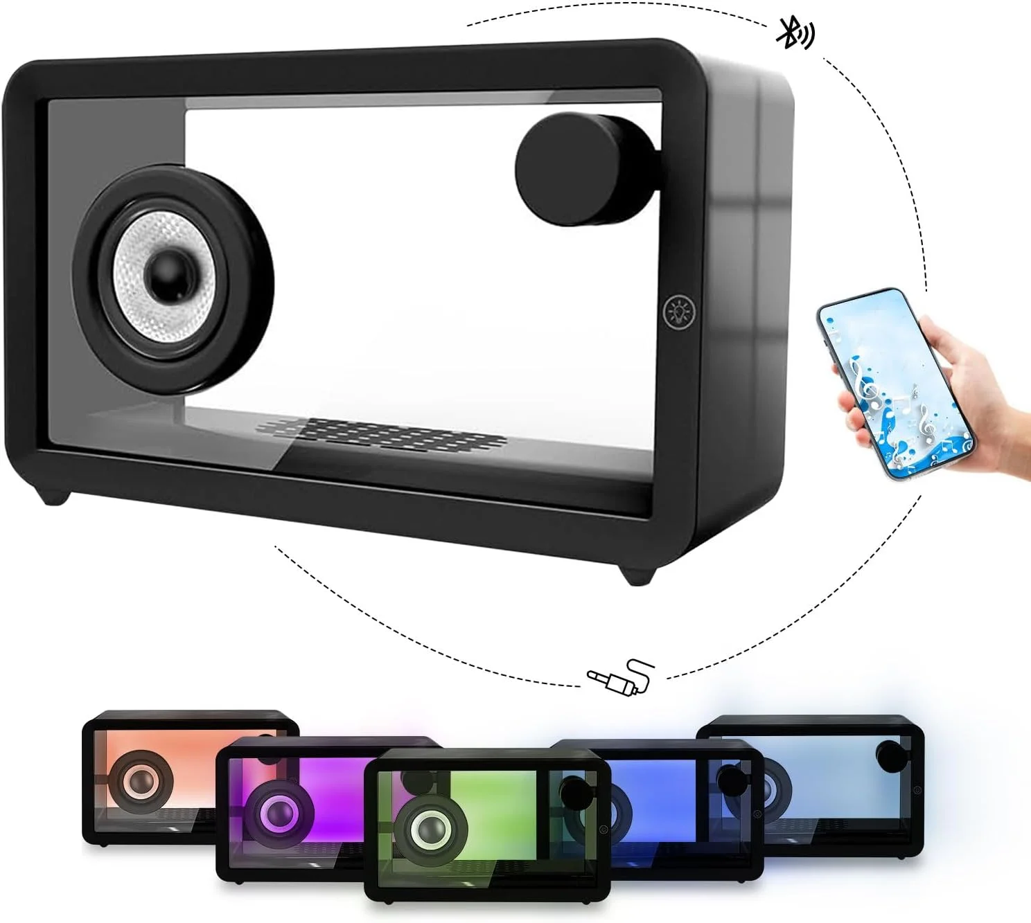 اسپیکر بلوتوثی قابل حمل شفاف Eoptify، اسپیکر بی سیم RGB، اسپیکرهای بی سیم قابل حمل به سبک کاست قدیمی، اسپیکر قابل شارژ با صدای HD 16 واتی برای خانه، مهمانی، مسافرت، بازی و اتاق نشیمن