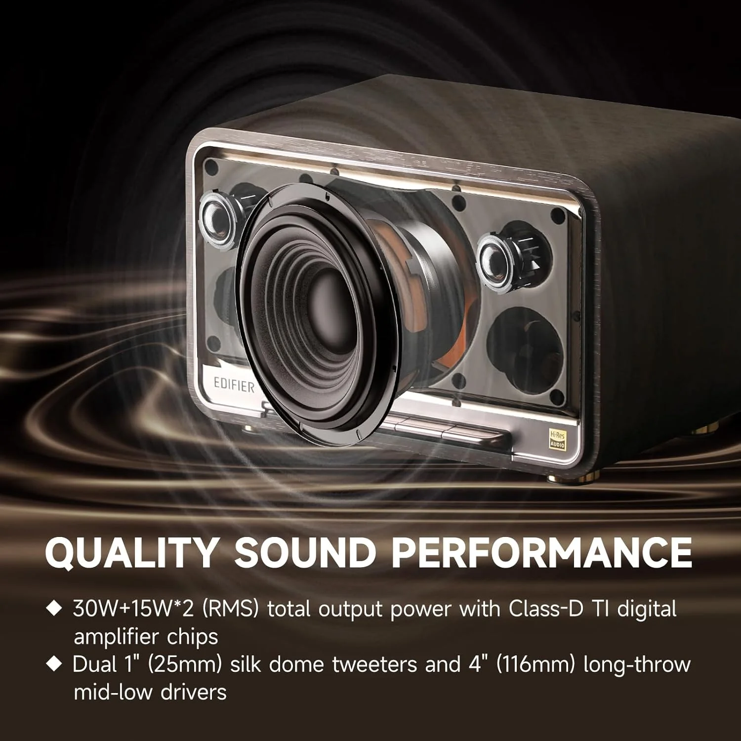 اسپیکر بی سیم رومیزی Edifier D32، اسپیکر بلوتوث Hi-Res Audio، اسپیکر کمبو رترو قابل حمل، 60 وات RMS، بلوتوث 5.3، 11 ساعت پخش موسیقی، گردویی مشکی اسپیکر بی سیم رومیزی Edifier D32، اسپیکر بلوتوث Hi-Res Audio، اسپیکر کمبو رترو قابل حمل، 60 وات RMS، بلوتوث 5.3، 11 ساعت پخش موسیقی، گردویی مشکی