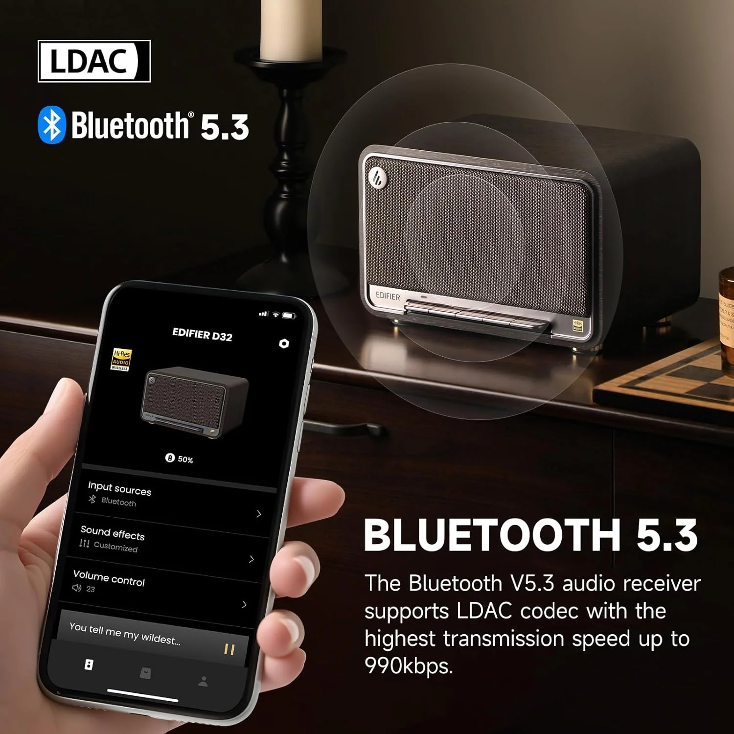 اسپیکر بی سیم رومیزی Edifier D32، اسپیکر بلوتوث Hi-Res Audio، اسپیکر کمبو رترو قابل حمل، 60 وات RMS، بلوتوث 5.3، 11 ساعت پخش موسیقی، گردویی مشکی اسپیکر بی سیم رومیزی Edifier D32، اسپیکر بلوتوث Hi-Res Audio، اسپیکر کمبو رترو قابل حمل، 60 وات RMS، بلوتوث 5.3، 11 ساعت پخش موسیقی، گردویی مشکی