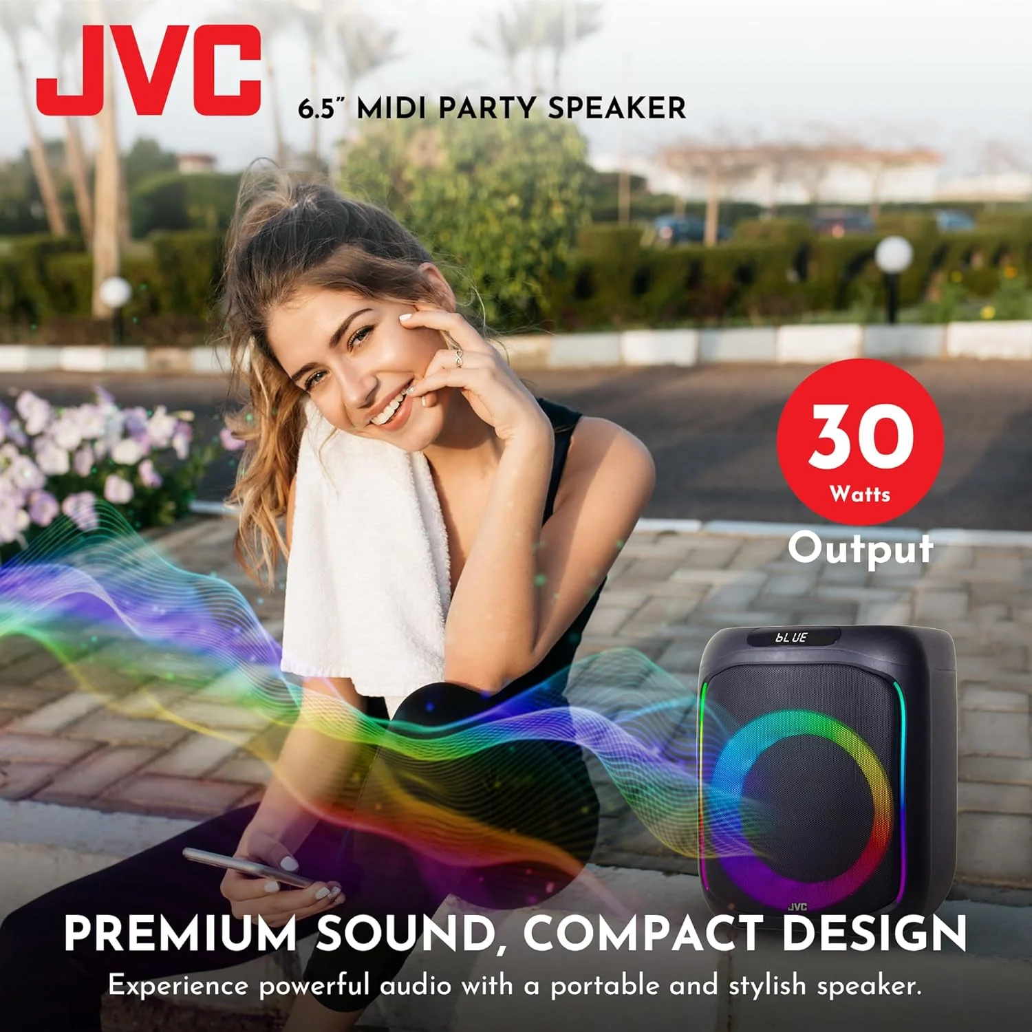 اسپیکر مهمانی بلوتوثی قابل حمل JVC با توان خروجی 600 وات PMPO، 2 میکروفون بی سیم، بلندگوی دوگانه 6.5 اینچی + 1.5 اینچی، USB/AUX/FM، باتری 3600 میلی آمپر ساعتی - XS-N3133PB