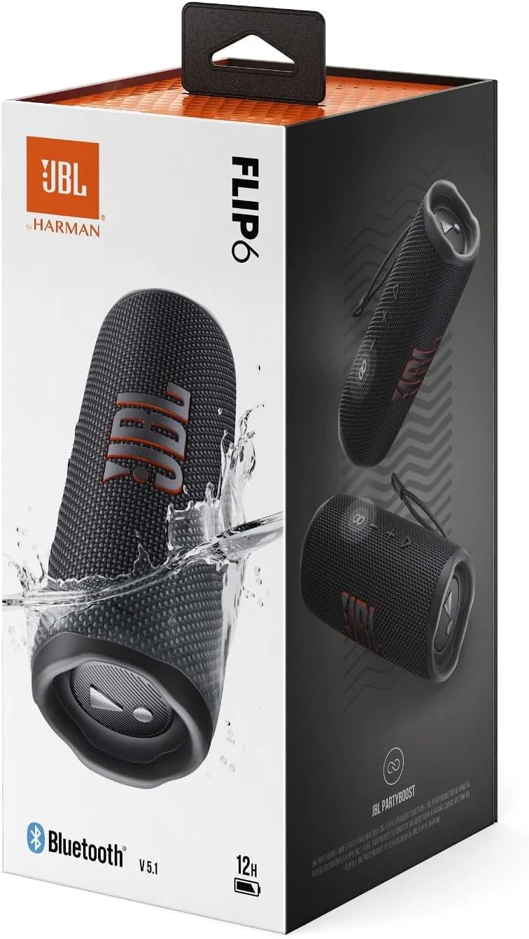 اسپیکر بلوتوثی قابل حمل DOOMAX J.B.L Flip 6، صدای قدرتمند و بیس عمیق، ضد آب IPX7، 12 ساعت پخش موسیقی، J.B.L PartyBoost برای اتصال چند اسپیکر برای خانه (مشکی)