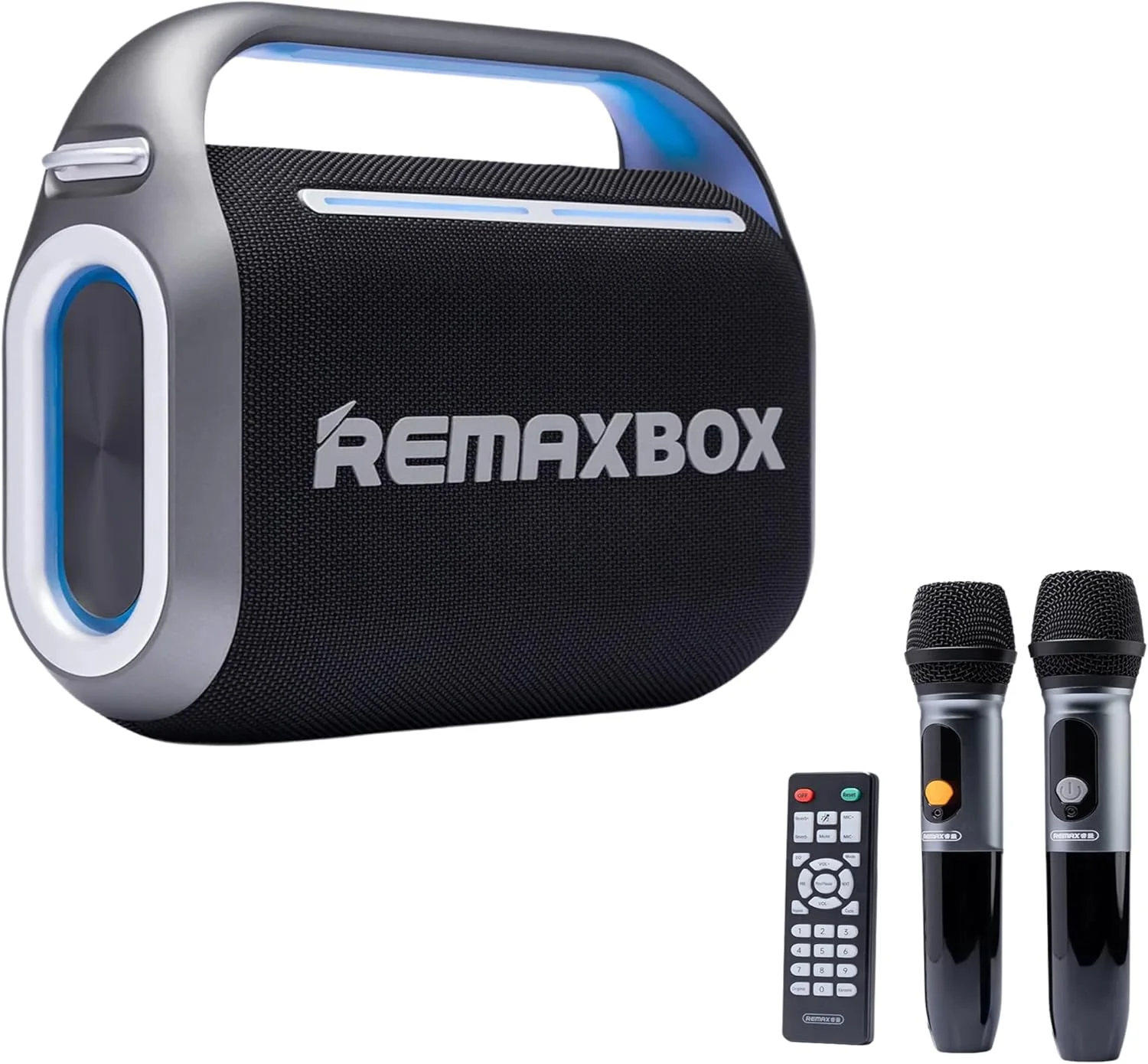 اسپیکر استریو قابل شارژ REMAX با کیفیت صدای عالی، باتری 12000 میلی آمپر، USB و بلوتوث خانگی به همراه میکروفون و نور دیسکو - سیستم اسپیکر کارائوکه قابل حمل 100 واتی