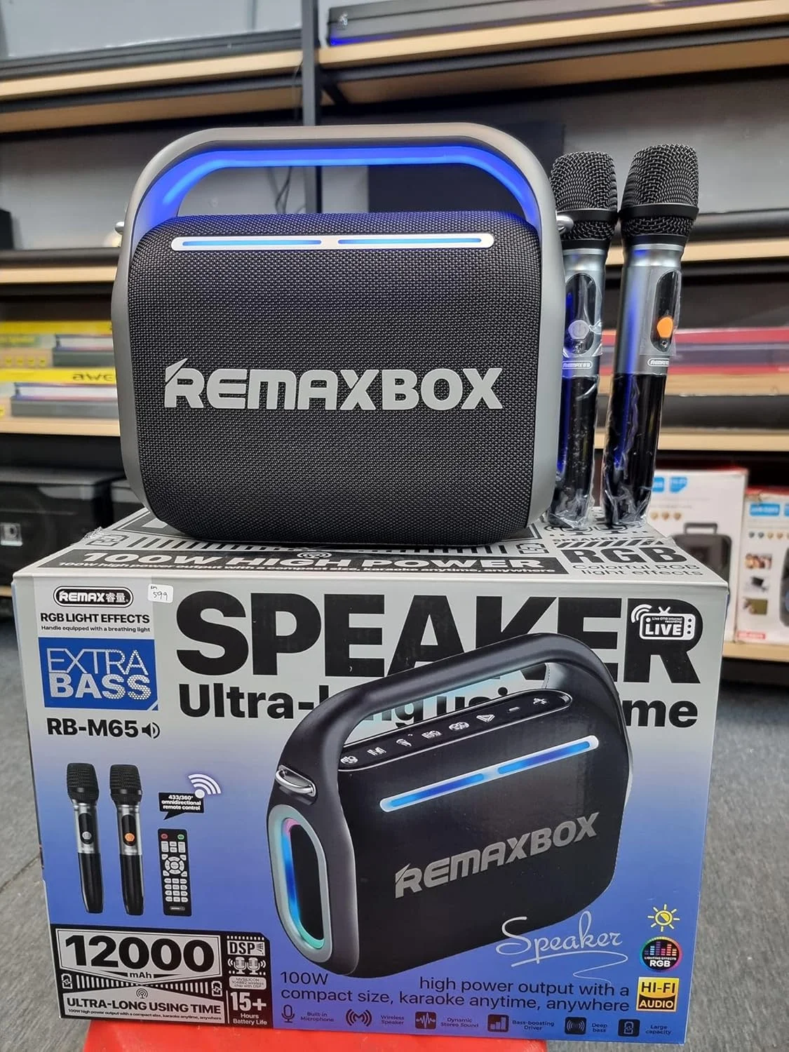 اسپیکر استریو قابل شارژ REMAX با کیفیت صدای عالی، باتری 12000 میلی آمپر، USB و بلوتوث خانگی به همراه میکروفون و نور دیسکو - سیستم اسپیکر کارائوکه قابل حمل 100 واتی اسپیکر استریو قابل شارژ REMAX با کیفیت صدای عالی، باتری 12000 میلی آمپر، USB و بلوتوث خانگی به همراه میکروفون و نور دیسکو - سیستم اسپیکر کارائوکه قابل حمل 100 واتی