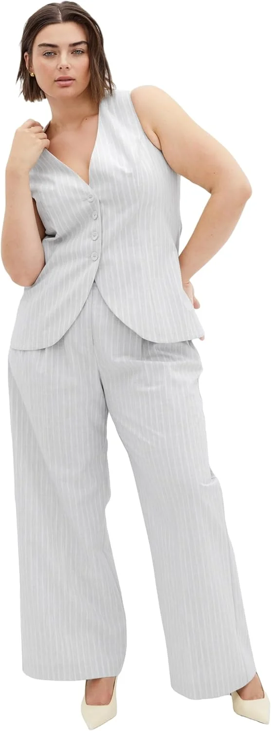 شلوار زنانه سایز بزرگ سیتی شیک - مدل Jazmin Straight، راه راه نقره ای، سایز 20 پلاس