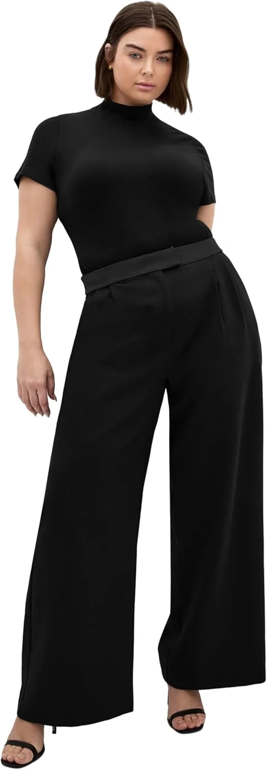 شلوار زنانه سیتی شیک مدل Alece پاچه گشاد، مشکی، سایز بزرگ 16