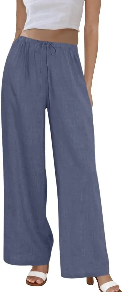 شلوار لینن نخی زنانه Cicy Bell - شلوار پالازو پا گشاد با کمر کشی و بند و جیب شلوار لینن نخی زنانه Cicy Bell - شلوار پالازو پا گشاد با کمر کشی و بند و جیب