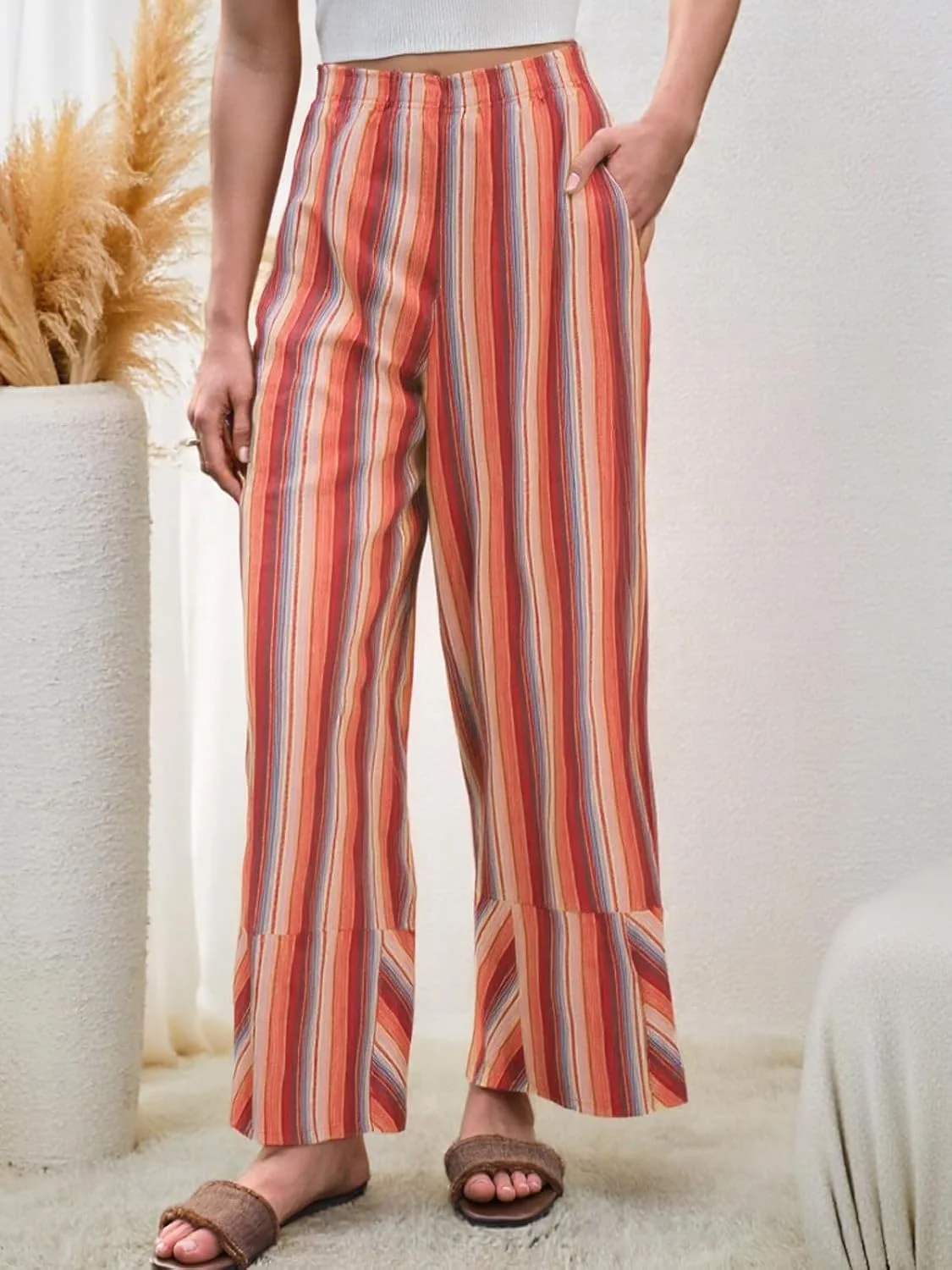 شلوار زنانه پاچه گشاد Cicy Bell، شلوار راحتی با کمر کشی و فاق بلند، طرح راه راه، شلوار پلازو، مناسب ساحل و مسافرت، شلوار گشاد کژوال شلوار زنانه پاچه گشاد Cicy Bell، شلوار راحتی با کمر کشی و فاق بلند، طرح راه راه، شلوار پلازو، مناسب ساحل و مسافرت، شلوار گشاد کژوال