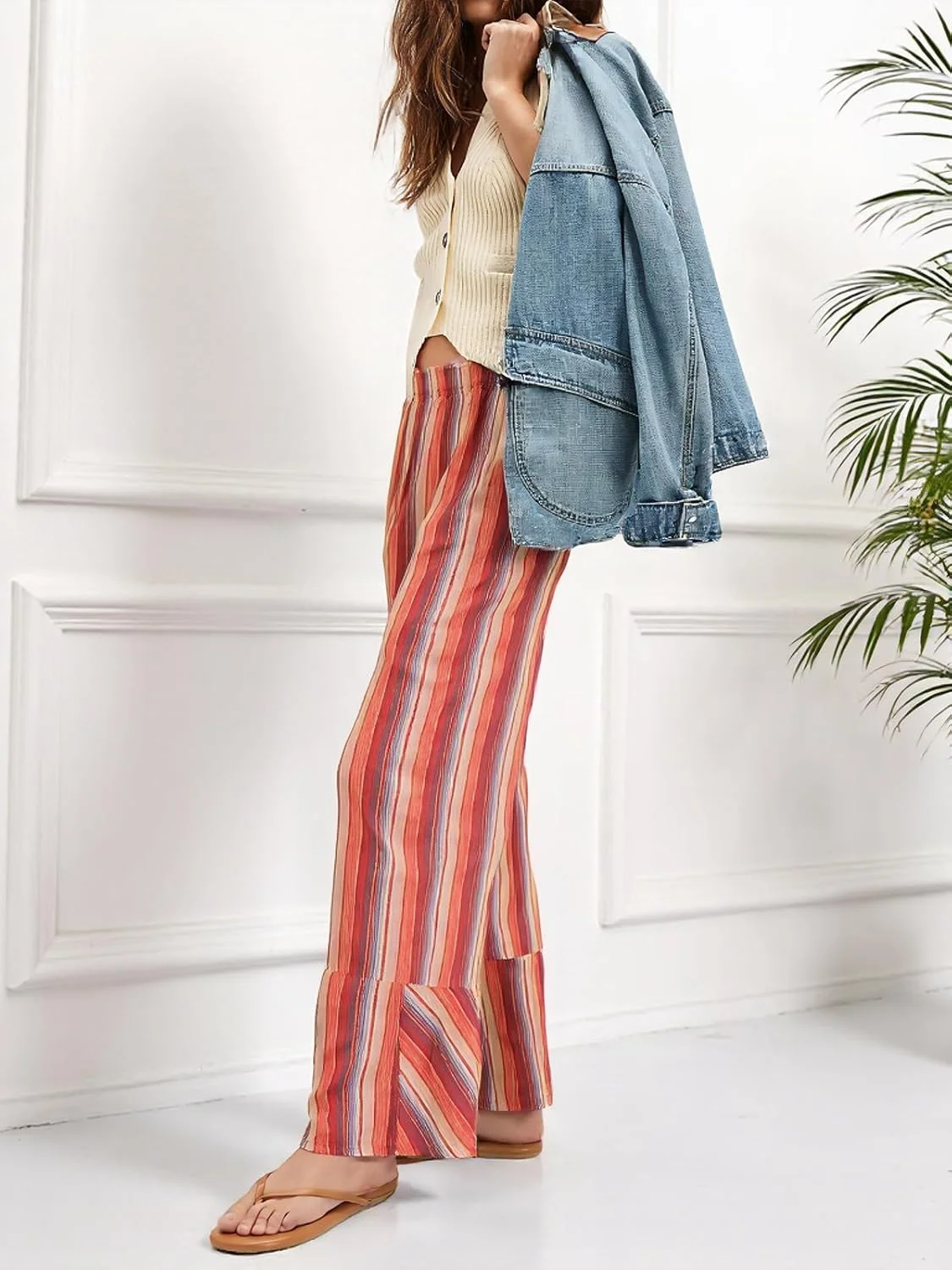 شلوار زنانه پاچه گشاد Cicy Bell، شلوار راحتی با کمر کشی و فاق بلند، طرح راه راه، شلوار پلازو، مناسب ساحل و مسافرت، شلوار گشاد کژوال شلوار زنانه پاچه گشاد Cicy Bell، شلوار راحتی با کمر کشی و فاق بلند، طرح راه راه، شلوار پلازو، مناسب ساحل و مسافرت، شلوار گشاد کژوال