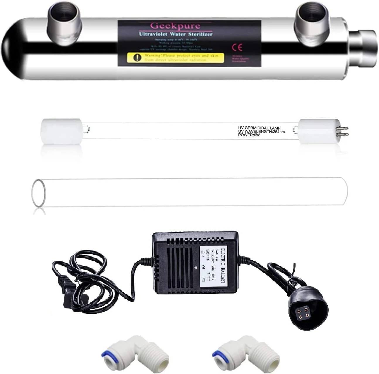 لامپ UV فیلتر آب 6 وات Geekpure برای ارتقاء سیستم فیلتراسیون اسمز معکوس (RO) (0.5-1 GPM)