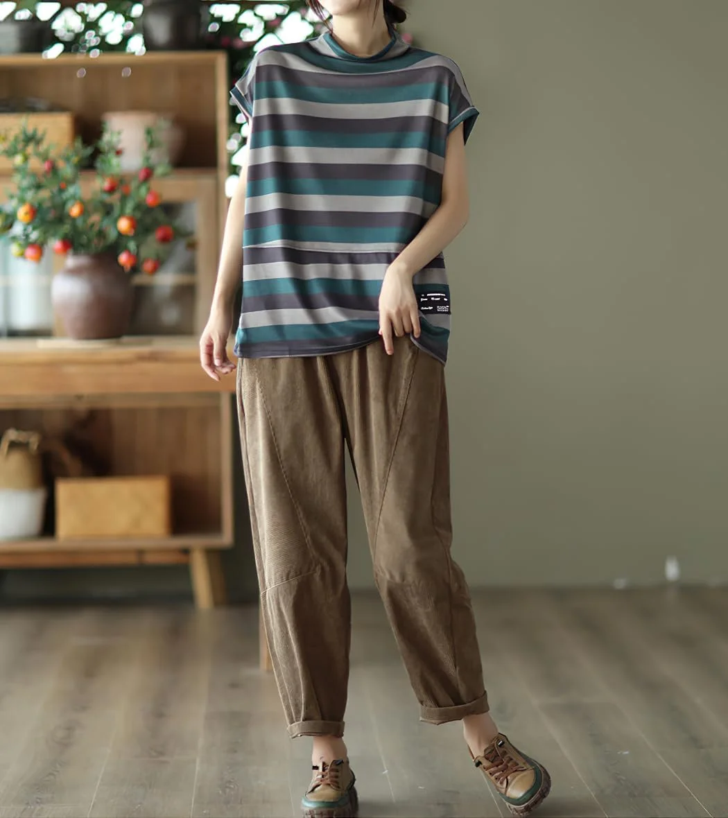 شلوار زنانه پاییزه و زمستانه چو یاتو، گشاد، مخملی کبریتی، کمر کشی، راسته با جیب، قهوه ای، XS شلوار زنانه پاییزه و زمستانه چو یاتو، گشاد، مخملی کبریتی، کمر کشی، راسته با جیب، قهوه ای، XS