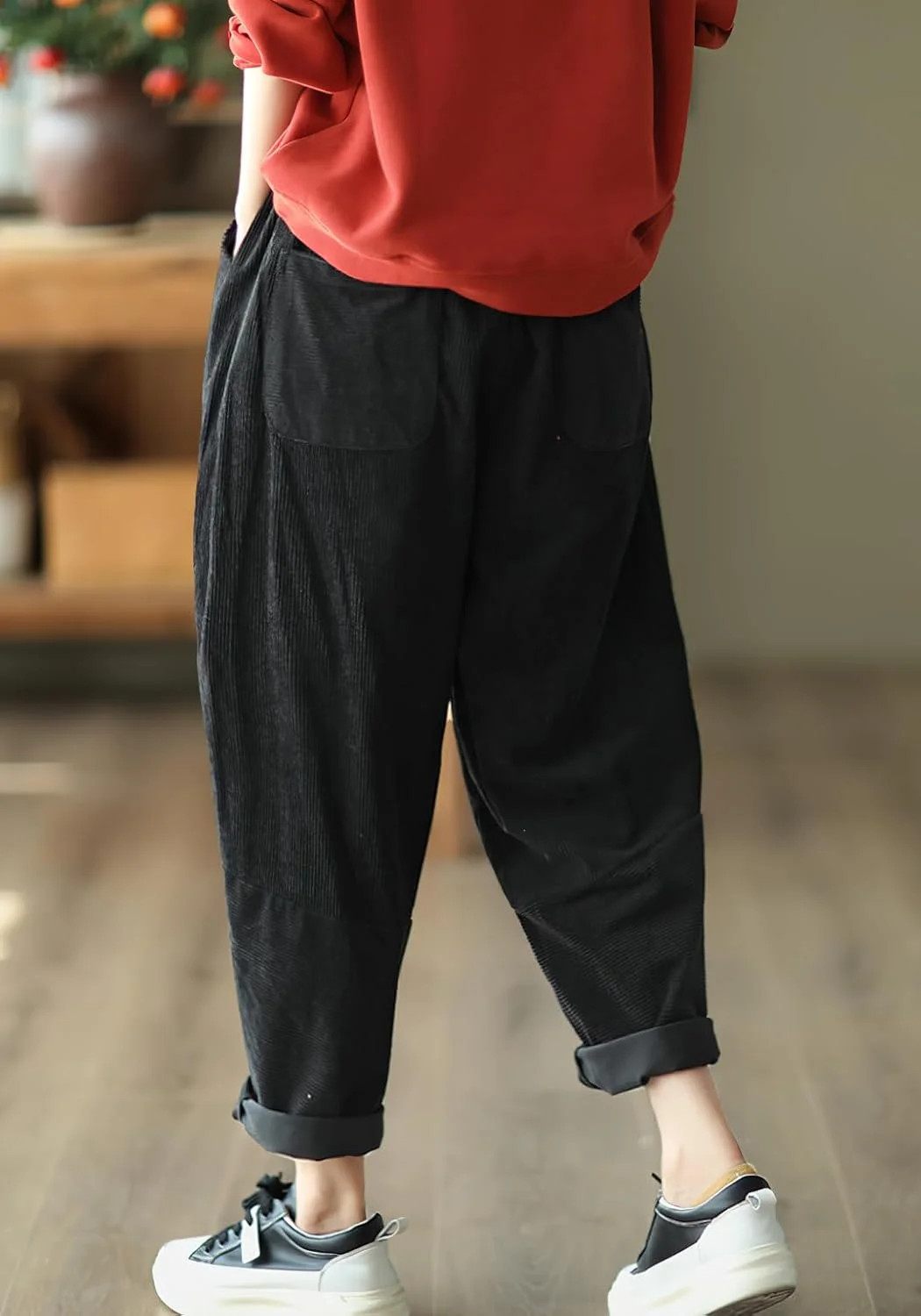 شلوار زنانه پاییزه و زمستانه چو یاتو، گشاد، کبریتی، کمر کشی، راسته با جیب، مشکی، M شلوار زنانه پاییزه و زمستانه چو یاتو، گشاد، کبریتی، کمر کشی، راسته با جیب، مشکی، M