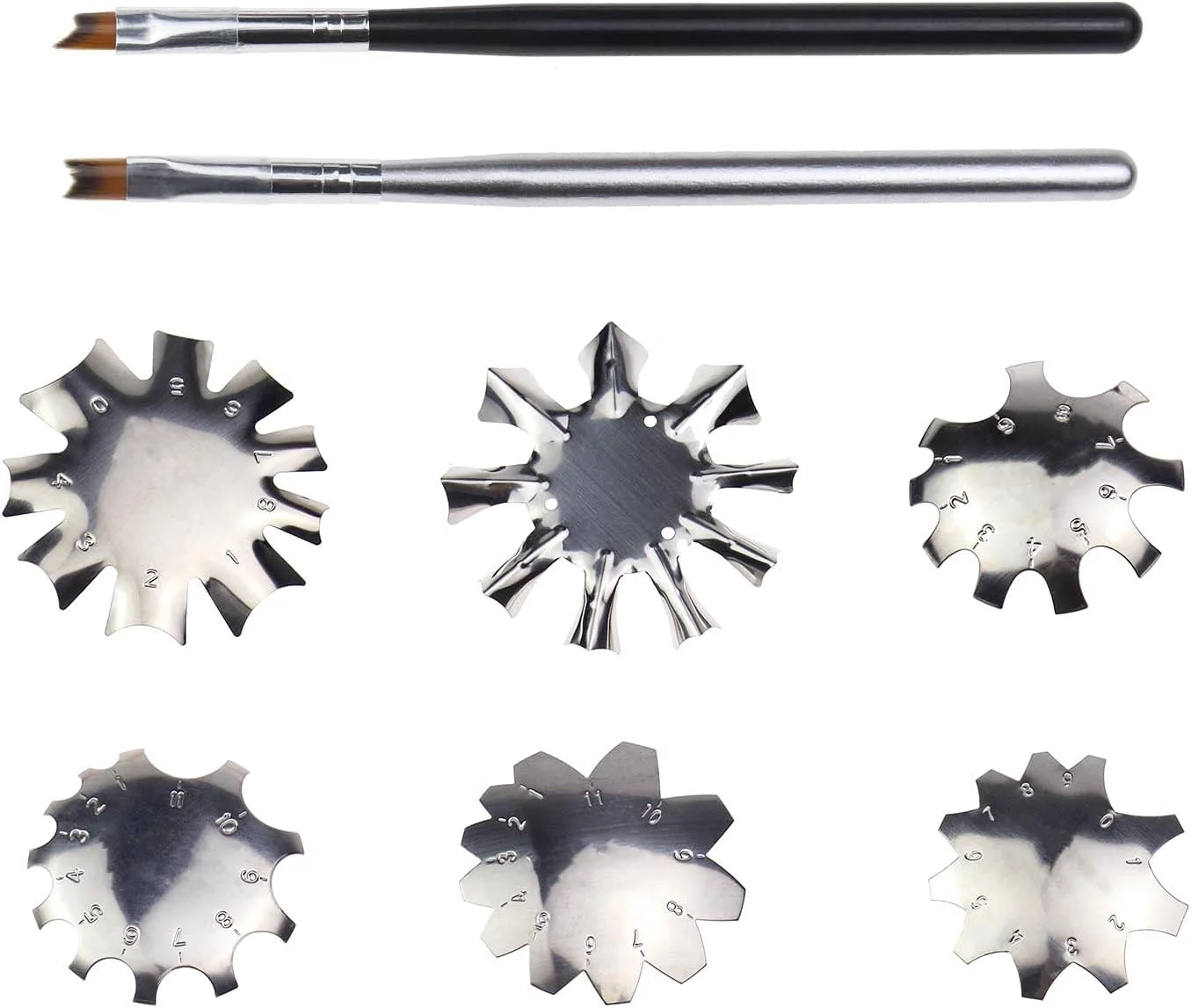 ایمگ تک 6 عدد ابزار برش خط لبخند فرانسوی نقره ای استیل ضد زنگ، قالب ابزار مانیکور با 2 عدد برس نوک ناخن فرانسوی برای هنر ناخن اکریلیک DIY