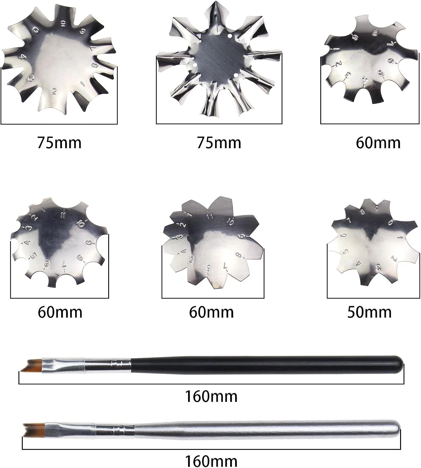 ایمگ تک 6 عدد ابزار برش خط لبخند فرانسوی نقره ای استیل ضد زنگ، قالب ابزار مانیکور با 2 عدد برس نوک ناخن فرانسوی برای هنر ناخن اکریلیک DIY