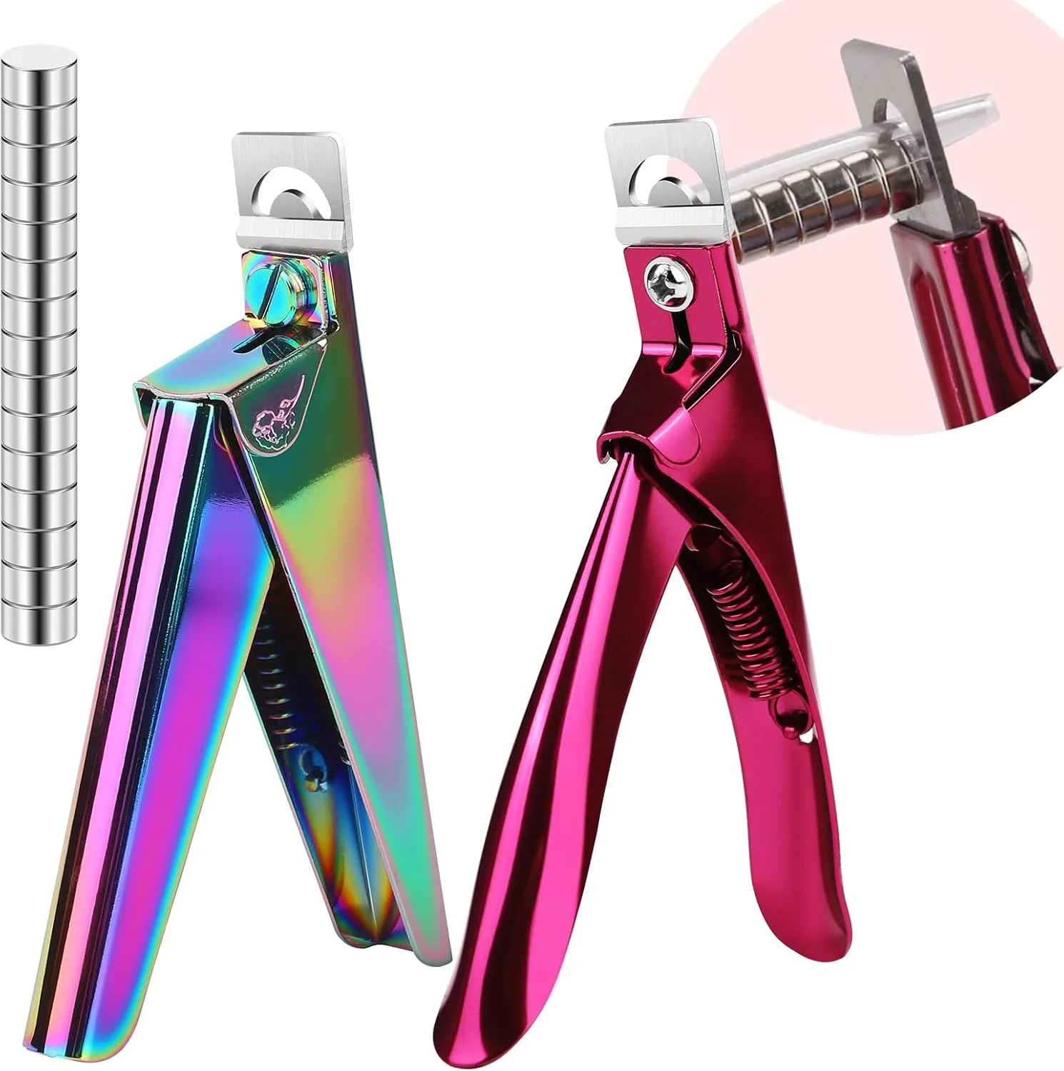 دو عدد ناخن گیر مصنوعی با آهنربا، کاتر ناخن استیل ضد زنگ برای ناخن های اکریلیک، ناخن گیر با 15 عدد آهنربای کوچک برای هنر ناخن سالن خانگی (رنگین کمان و صورتی) دو عدد ناخن گیر مصنوعی با آهنربا، کاتر ناخن استیل ضد زنگ برای ناخن های اکریلیک، ناخن گیر با 15 عدد آهنربای کوچک برای هنر ناخن سالن خانگی (رنگین کمان و صورتی)