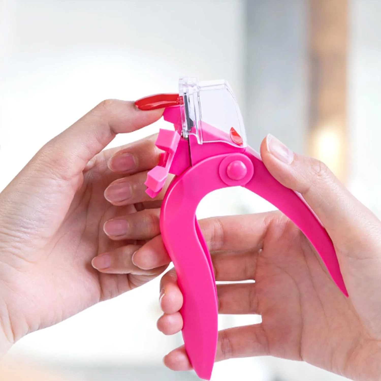 ناخن گیر برای ناخن های اکریلیک، ناخن گیر اکریلیک استیل ضد زنگ قابل تنظیم صورتی، ناخن گیر چرخشی حرفه ای برای نوک ناخن های مصنوعی، ابزار مانیکور سالن ناخن