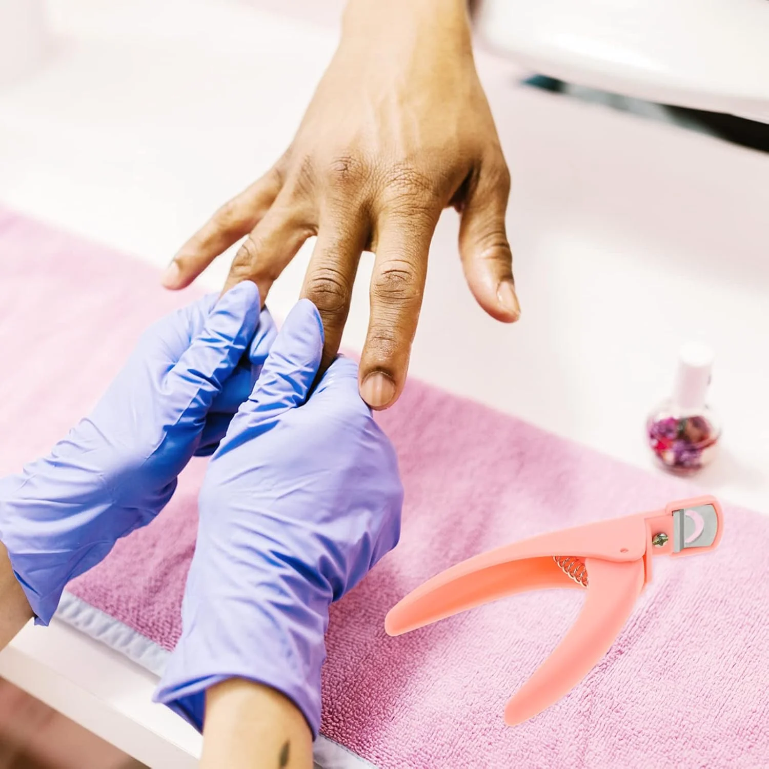 ست ۴ عددی ناخن گیر، ناخن گیر اکریلیک، قیچی ناخن مصنوعی، گیره ناخن مصنوعی، ابزار مانیکور، صورتی