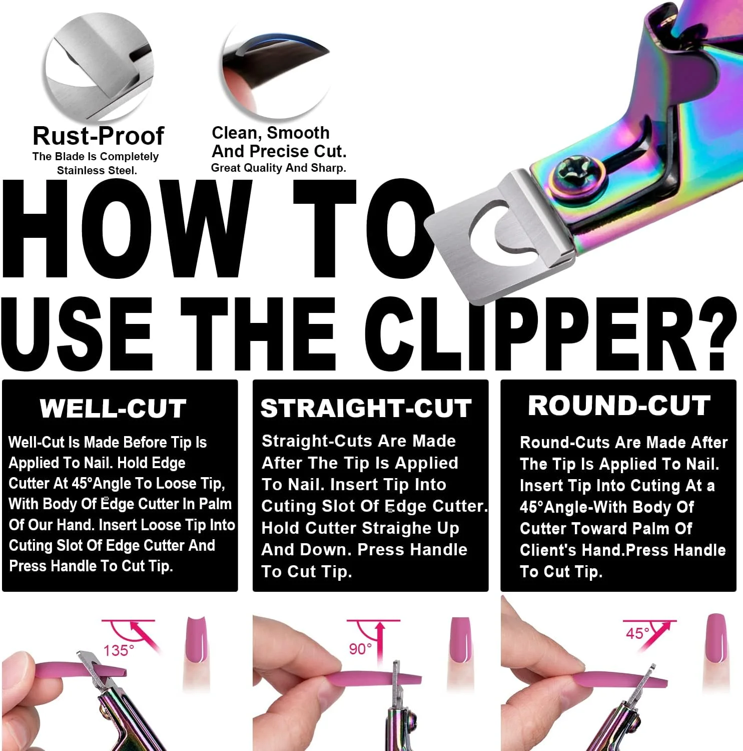 قیچی ناخن مصنوعی استیل ضد زنگ قابل تنظیم GA&EN Chameleon Premium، مناسب برای مانیکور و پدیکور، دارای تیغه تیز، ابزار گیره ای برای طراحی ناخن در خانه و سالن