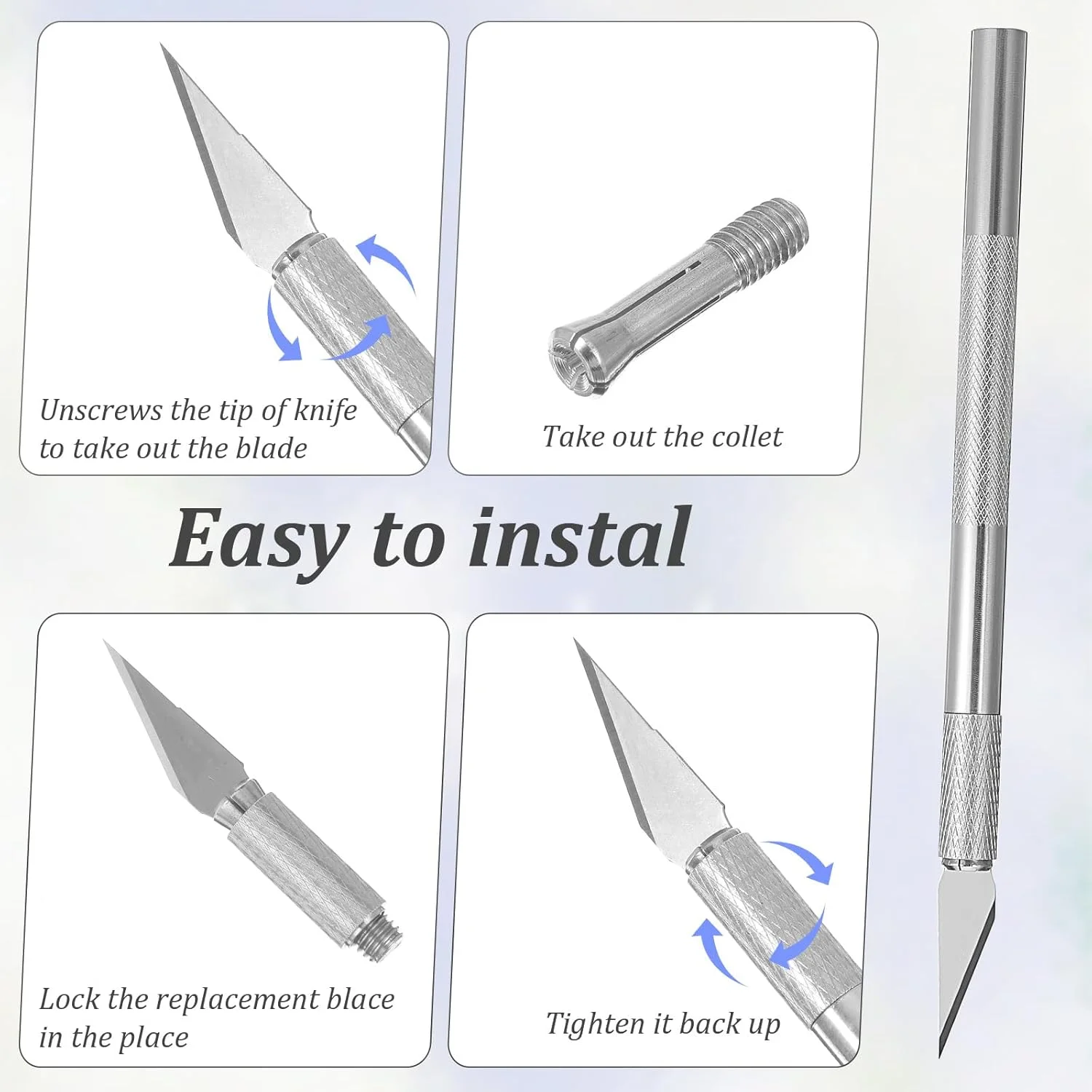 ست ابزار فرنچ ناخن 3 تکه شامل کاتر نوک فرنچ نقره ای، تریمر لبه مانیکور خط لبخند، برس طراحی ناخن و چاقوی برش نوک فرنچ با تیغه های یدکی