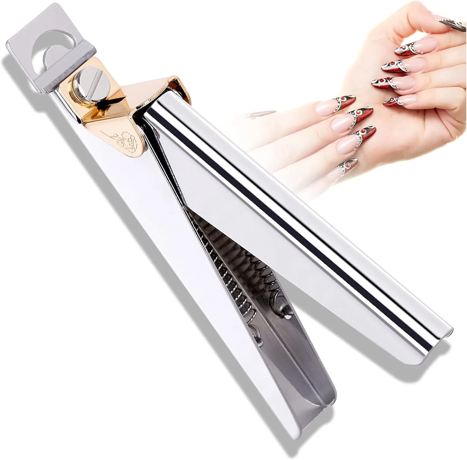 ناخن گیر اکریلیک Kalevel، قیچی قابل تنظیم حرفه ای برای نوک ناخن اکریلیک، ابزار گیره ای با تیغه تیز برای مانیکور پدیکور، مناسب برای سالن، منزل و طراحی ناخن (نقره ای)