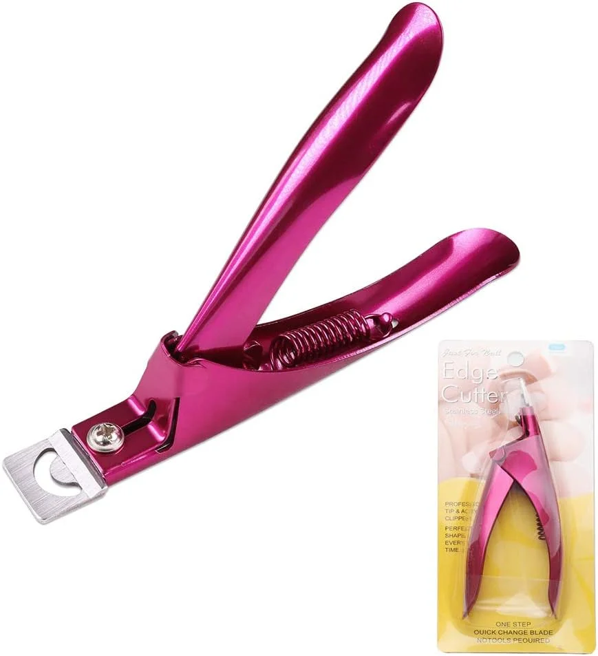 قیچی ناخن مصنوعی HUPOO حرفه ای استیل ضد زنگ - ابزار پیرایش ناخن های مصنوعی/ناخن های فیک/ناخن های مصنوعی برای مانیکور و پدیکور، ابزار کلیپ برای هنر ناخن DIY خانگی (رز قرمز)