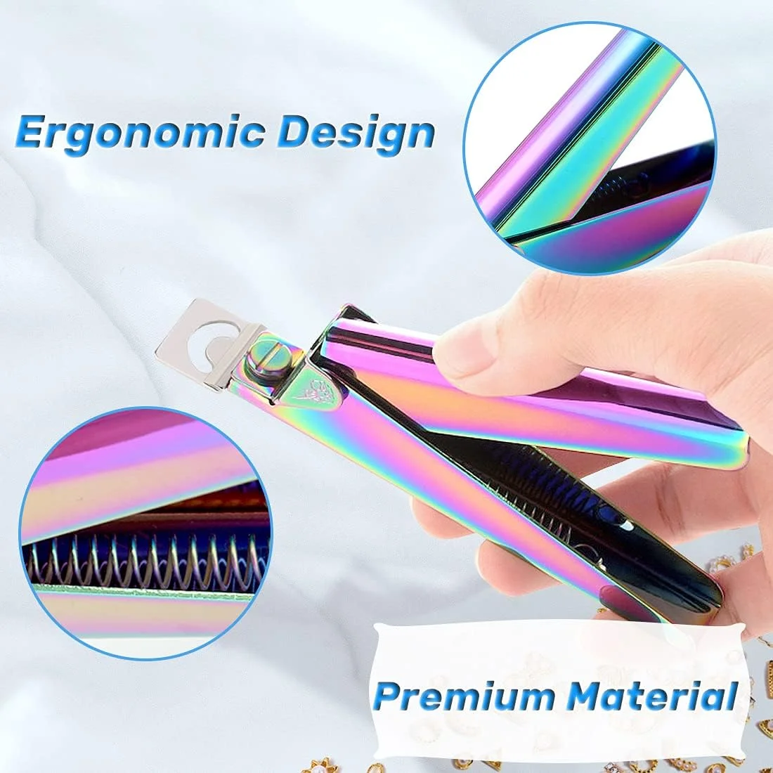 ناخن گیر اکریلیک Kalevel، قیچی قابل تنظیم حرفه ای برای نوک ناخن اکریلیک، ابزار گیره ای با تیغه تیز برای مانیکور پدیکور، مناسب برای سالن، منزل و طراحی ناخن (نقره ای)