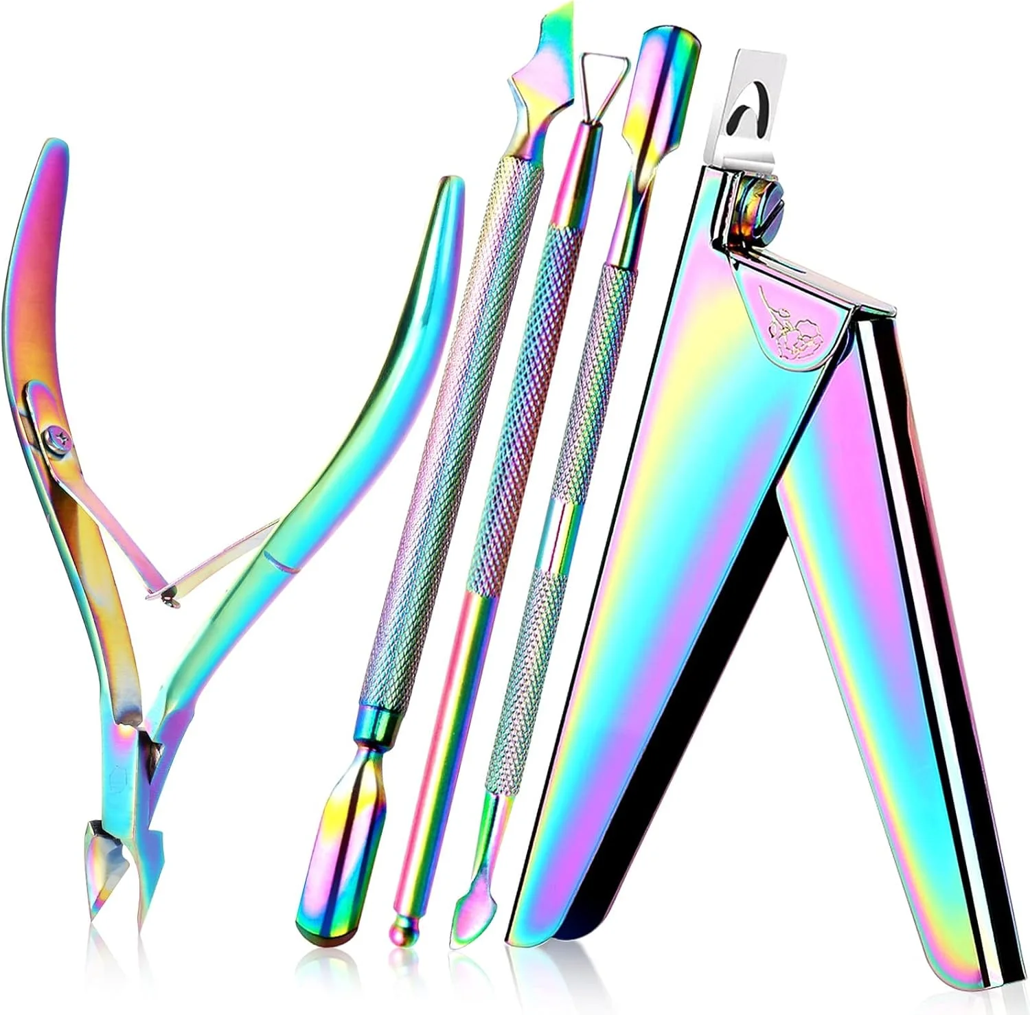 ناخن گیر GNAFOTU برای ناخن های اکریلیک، ست قیچی ناخن، ست ناخن گیر برای ناخن های مصنوعی مناسب برای استفاده در سالن، منزل و هنر ناخن، ست مانیکور ناخن رنگین کمانی از جنس استیل ضد زنگ