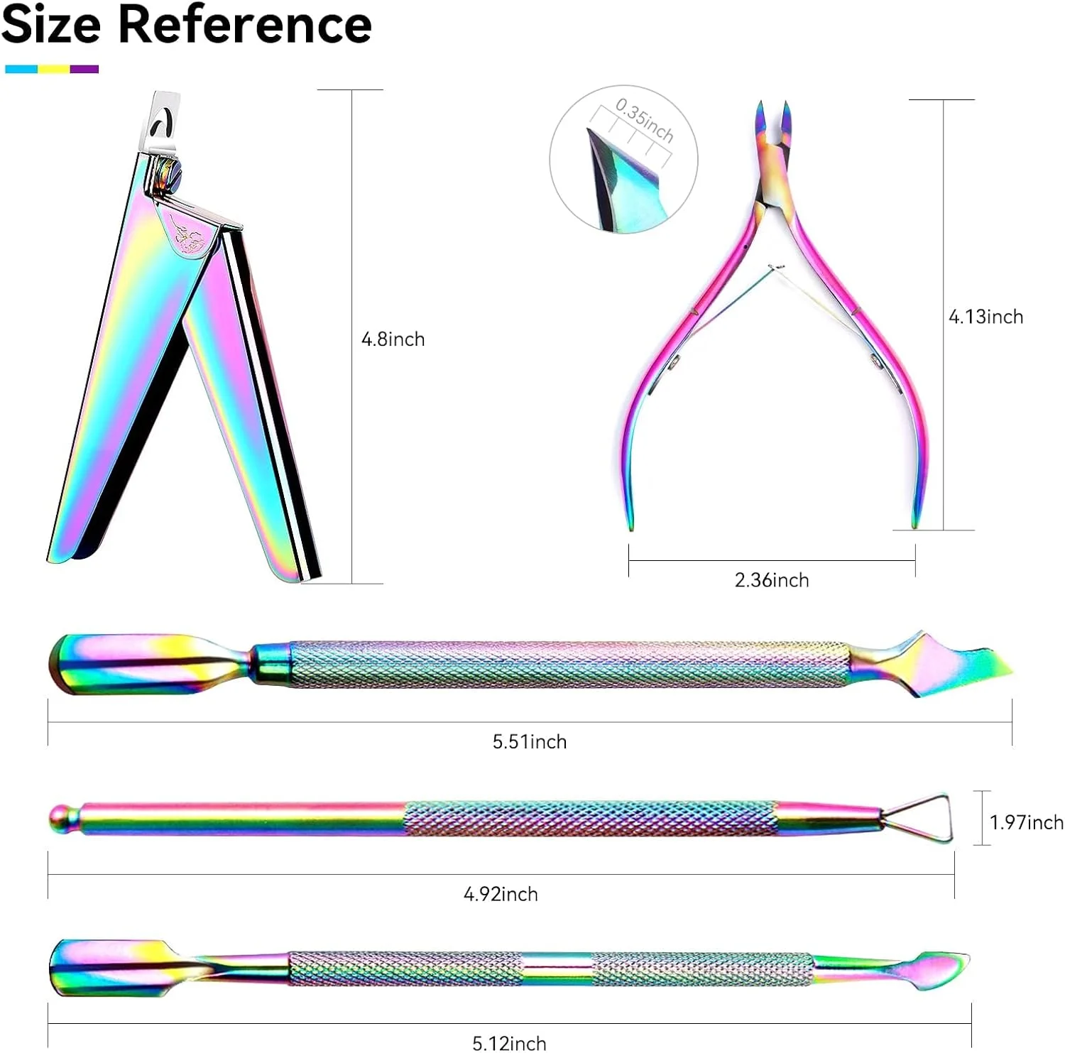 ناخن گیر GNAFOTU برای ناخن های اکریلیک، ست قیچی ناخن، ست ناخن گیر برای ناخن های مصنوعی مناسب برای استفاده در سالن، منزل و هنر ناخن، ست مانیکور ناخن رنگین کمانی از جنس استیل ضد زنگ