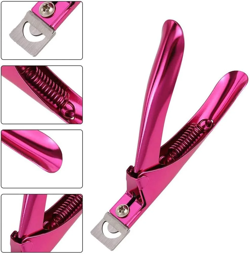قیچی ناخن مصنوعی HUPOO حرفه ای استیل ضد زنگ - ابزار پیرایش ناخن های مصنوعی/ناخن های فیک/ناخن های مصنوعی برای مانیکور و پدیکور، ابزار کلیپ برای هنر ناخن DIY خانگی (رز قرمز)