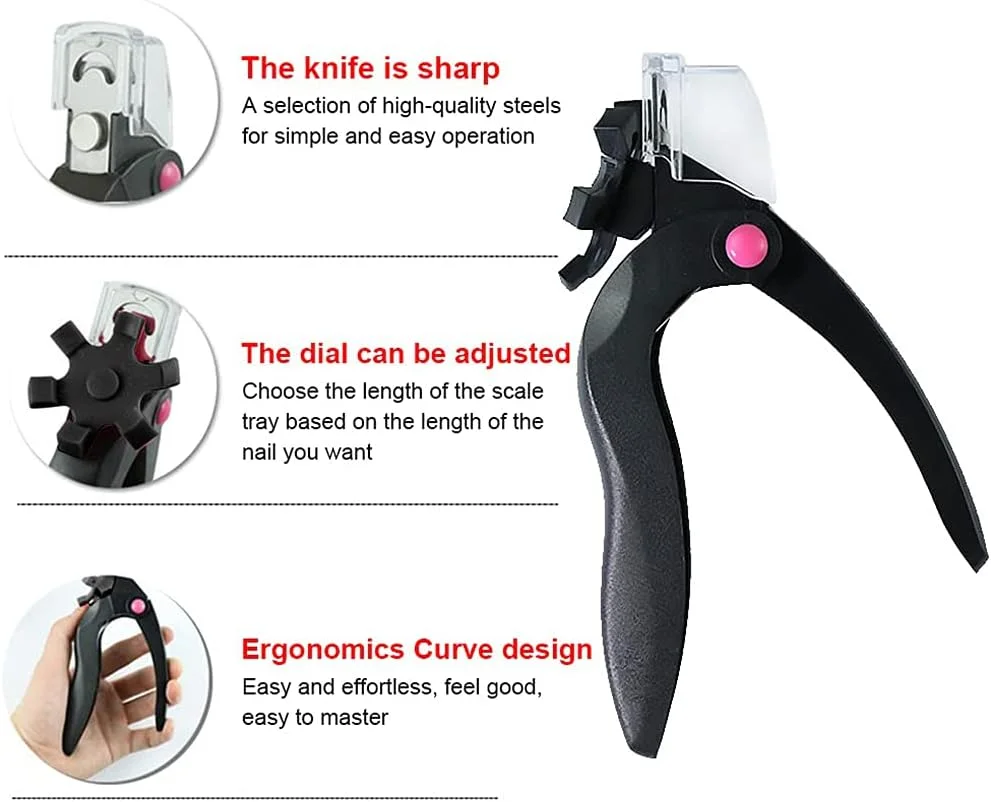 ناخن گیر اکریلیک JZF، ناخن گیر مصنوعی استیل ضد زنگ قابل تنظیم حرفه ای، کاتر نوک ناخن های مصنوعی ژلی برای ابزار مانیکور هنر ناخن (مشکی)