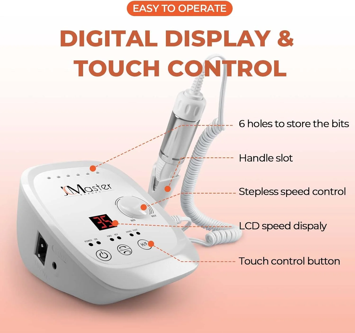 JCMASTER® دستگاه حرفه ای مانیکور ناخن تا 35000 دور در دقیقه، سوهان برقی ناخن با پدال پا برای ناخن های ژلی و اکریلیک، دستگاه برقی مانیکور ناخن مناسب برای سالن و منزل، شامل 6 عدد سری (سفید) JCMASTER® دستگاه حرفه ای مانیکور ناخن تا 35000 دور در دقیقه، سوهان برقی ناخن با پدال پا برای ناخن های ژلی و اکریلیک، دستگاه برقی مانیکور ناخن مناسب برای سالن و منزل، شامل 6 عدد سری (سفید)
