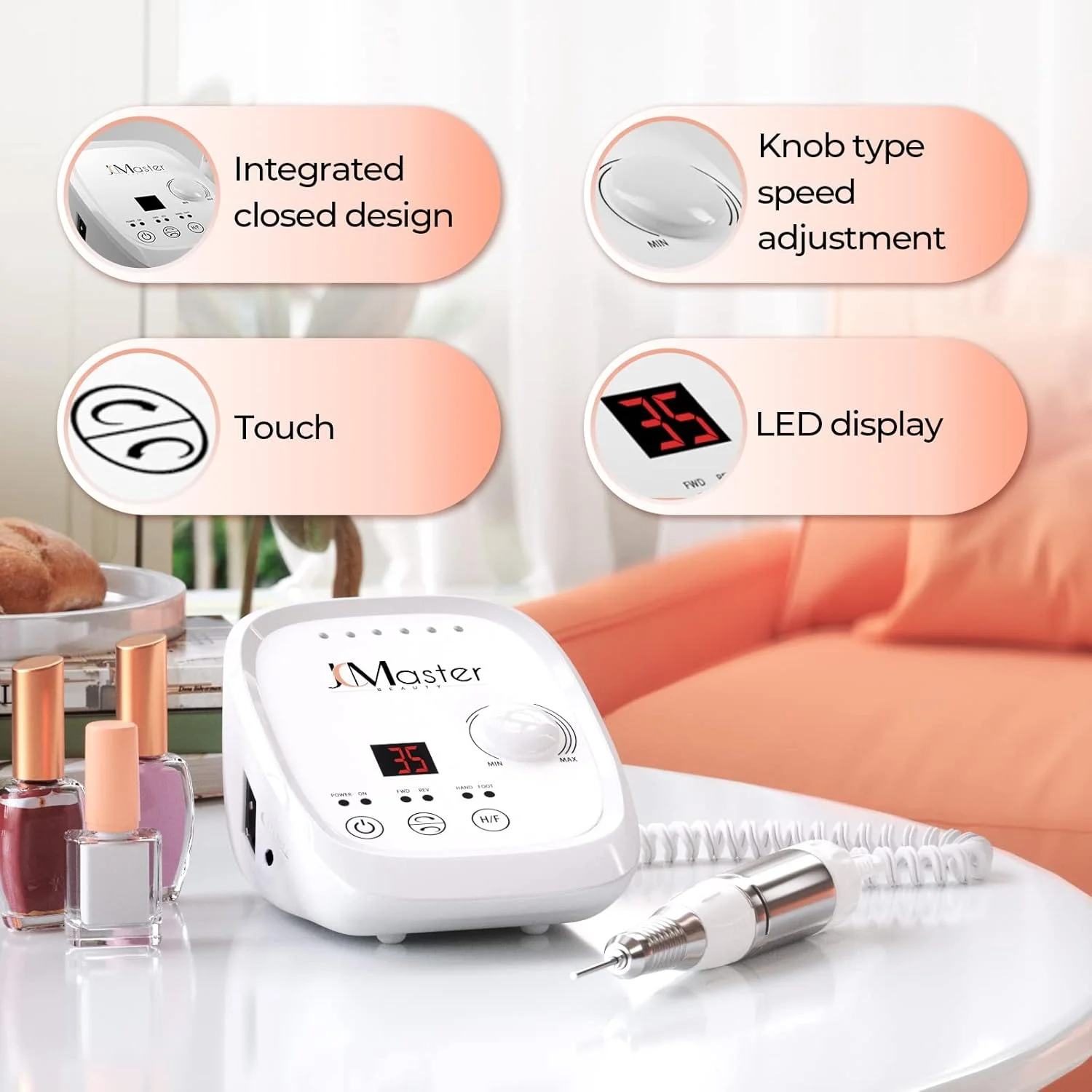 JCMASTER® دستگاه حرفه ای مانیکور ناخن تا 35000 دور در دقیقه، سوهان برقی ناخن با پدال پا برای ناخن های ژلی و اکریلیک، دستگاه برقی مانیکور ناخن مناسب برای سالن و منزل، شامل 6 عدد سری (سفید) JCMASTER® دستگاه حرفه ای مانیکور ناخن تا 35000 دور در دقیقه، سوهان برقی ناخن با پدال پا برای ناخن های ژلی و اکریلیک، دستگاه برقی مانیکور ناخن مناسب برای سالن و منزل، شامل 6 عدد سری (سفید)