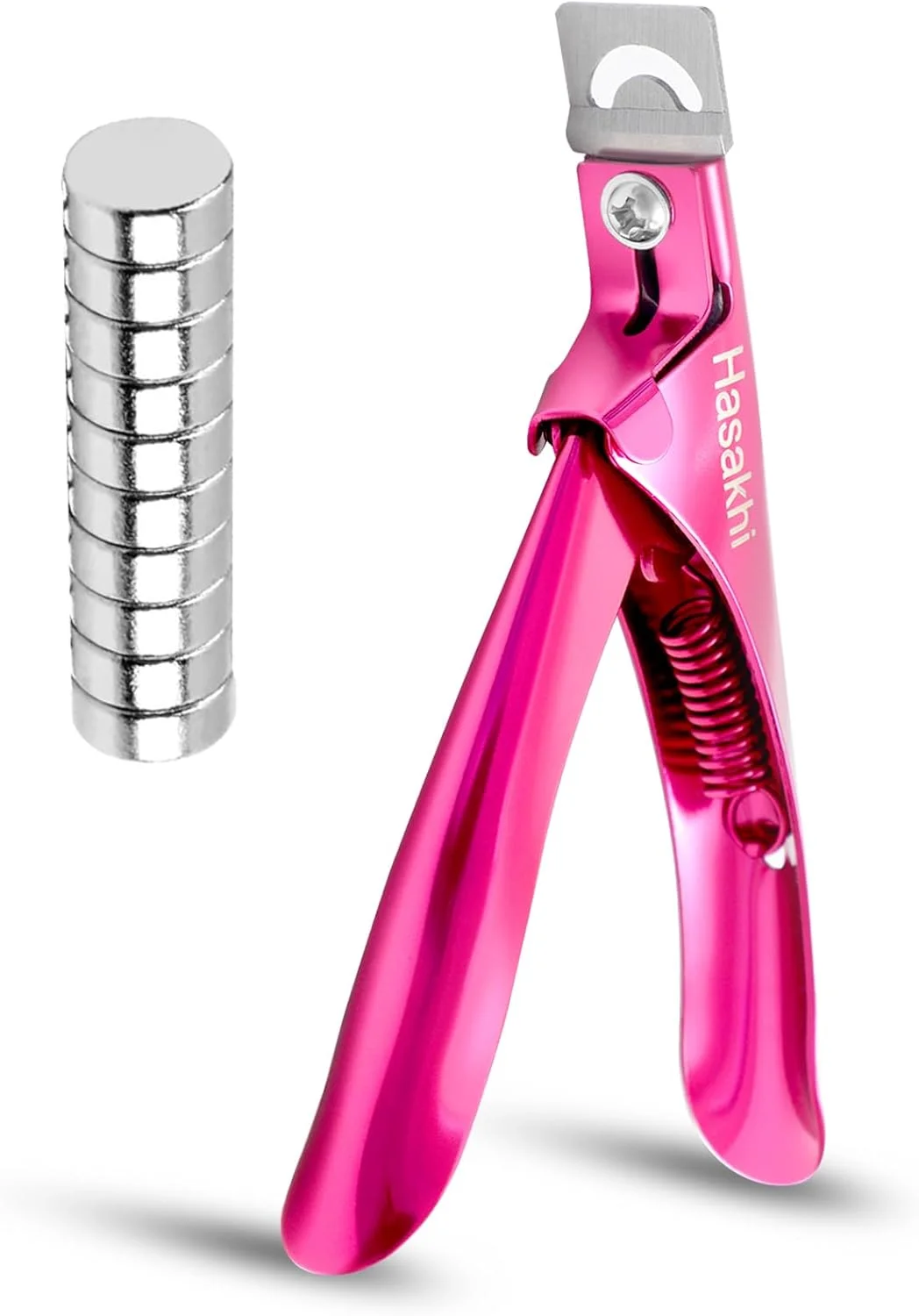 ناخن گیر اکریلیک Hasakhi با آهنربا، کاتر ناخن مصنوعی با اندازه گیری طول، ابزار مانیکور ناخن، ناخن گیر استیل ضد زنگ با 10 عدد آهنربا (رنگ رز)