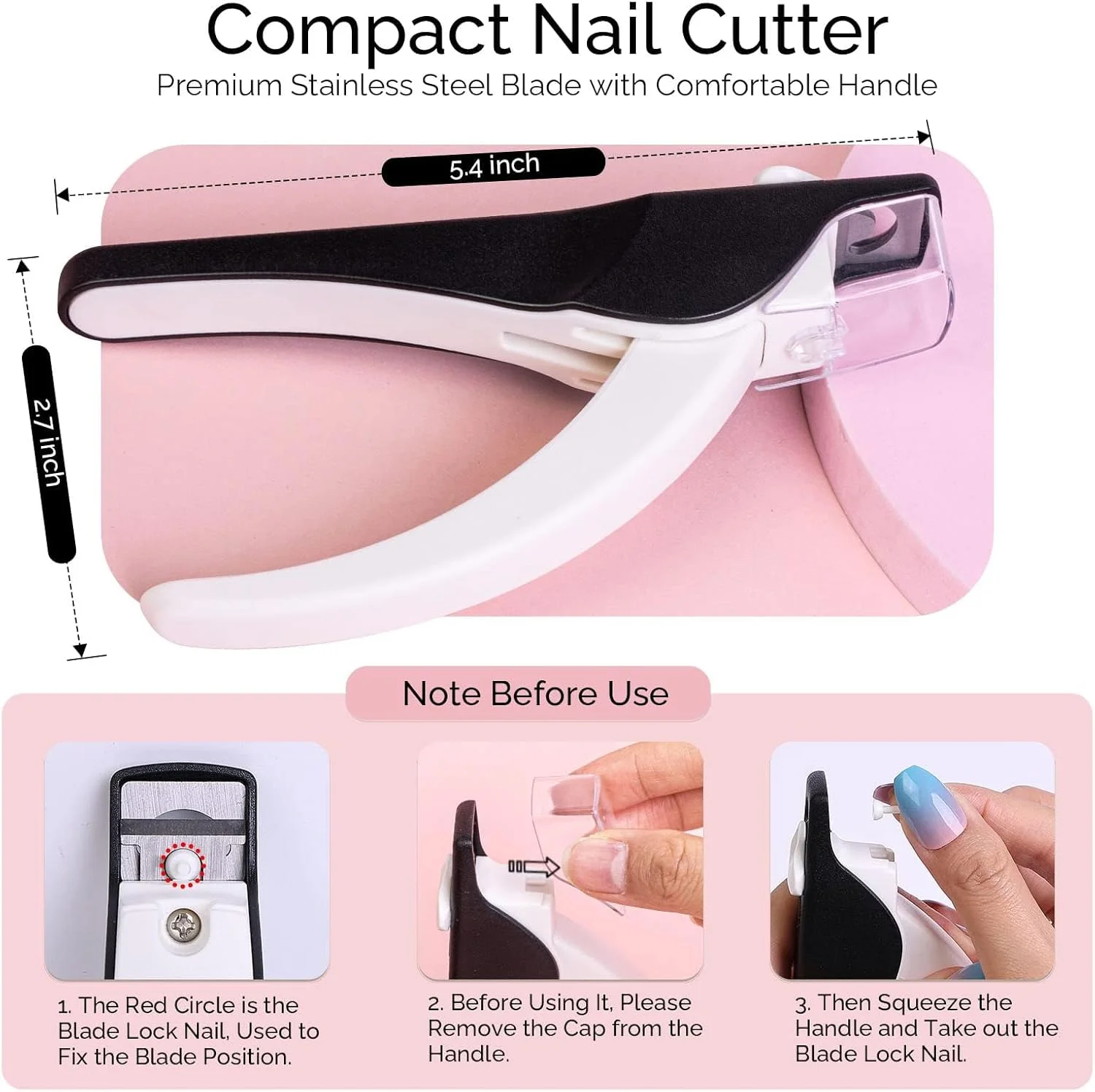 ناخن گیر KASTWAVE برای ناخن های اکریلیک، ناخن گیر اکریلیک استیل ضد زنگ قابل تنظیم، ابزار حرفه ای برش و مرتب کردن ناخن، ابزار برش ناخن مصنوعی برای مانیکور و سالن ناخن