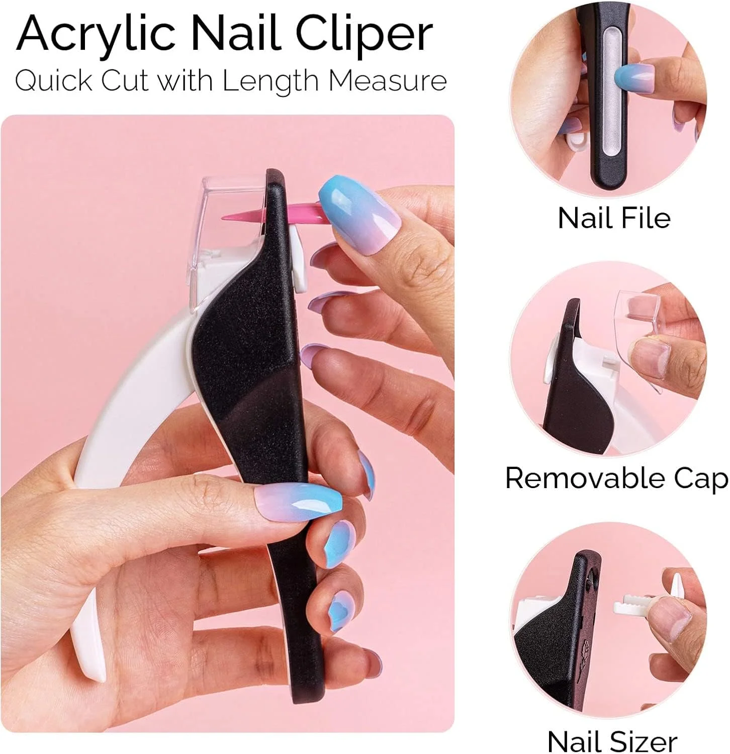 ناخن گیر KASTWAVE برای ناخن های اکریلیک، ناخن گیر اکریلیک استیل ضد زنگ قابل تنظیم، ابزار حرفه ای برش و مرتب کردن ناخن، ابزار برش ناخن مصنوعی برای مانیکور و سالن ناخن