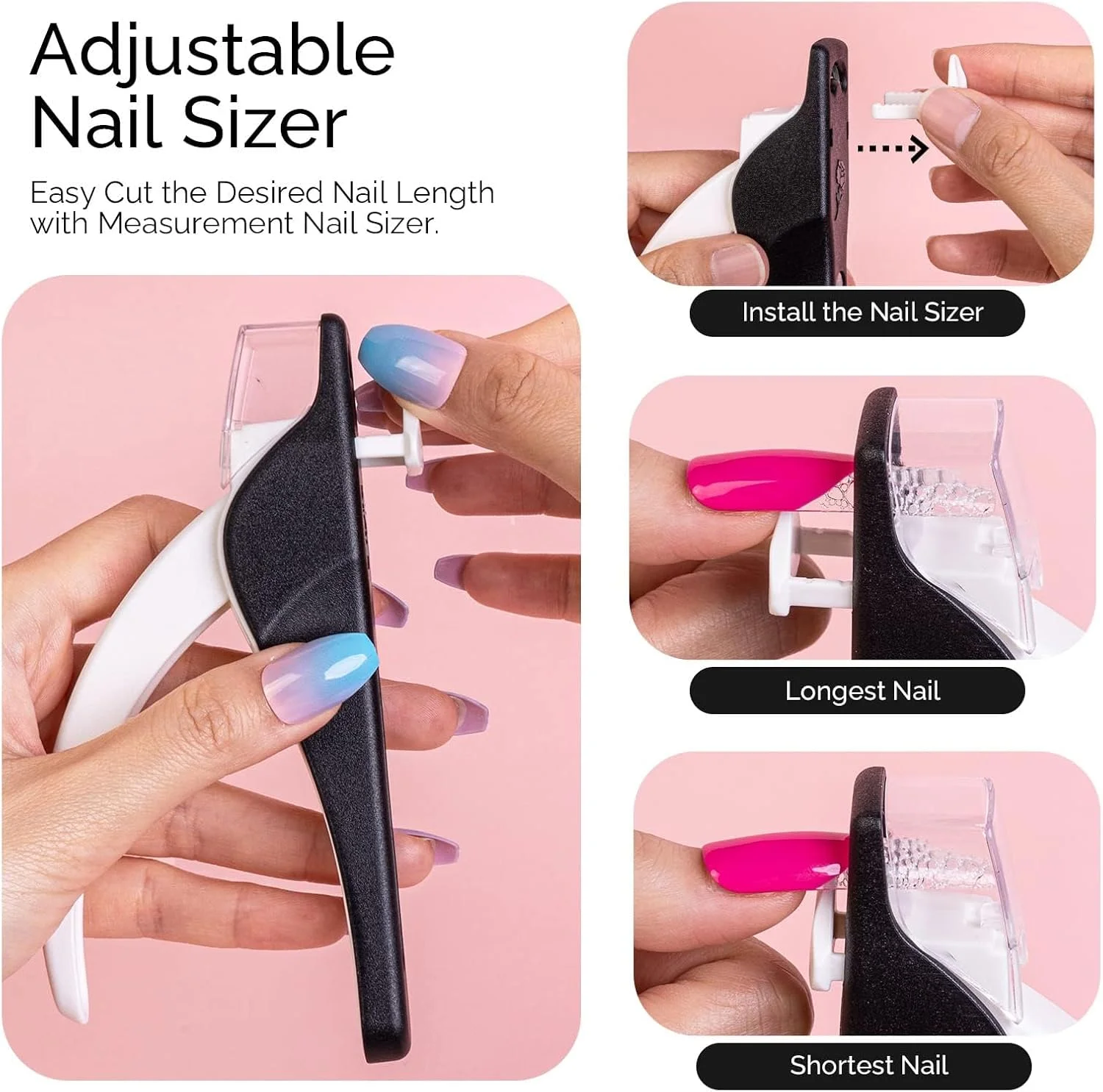 ناخن گیر KASTWAVE برای ناخن های اکریلیک، ناخن گیر اکریلیک استیل ضد زنگ قابل تنظیم، ابزار حرفه ای برش و مرتب کردن ناخن، ابزار برش ناخن مصنوعی برای مانیکور و سالن ناخن