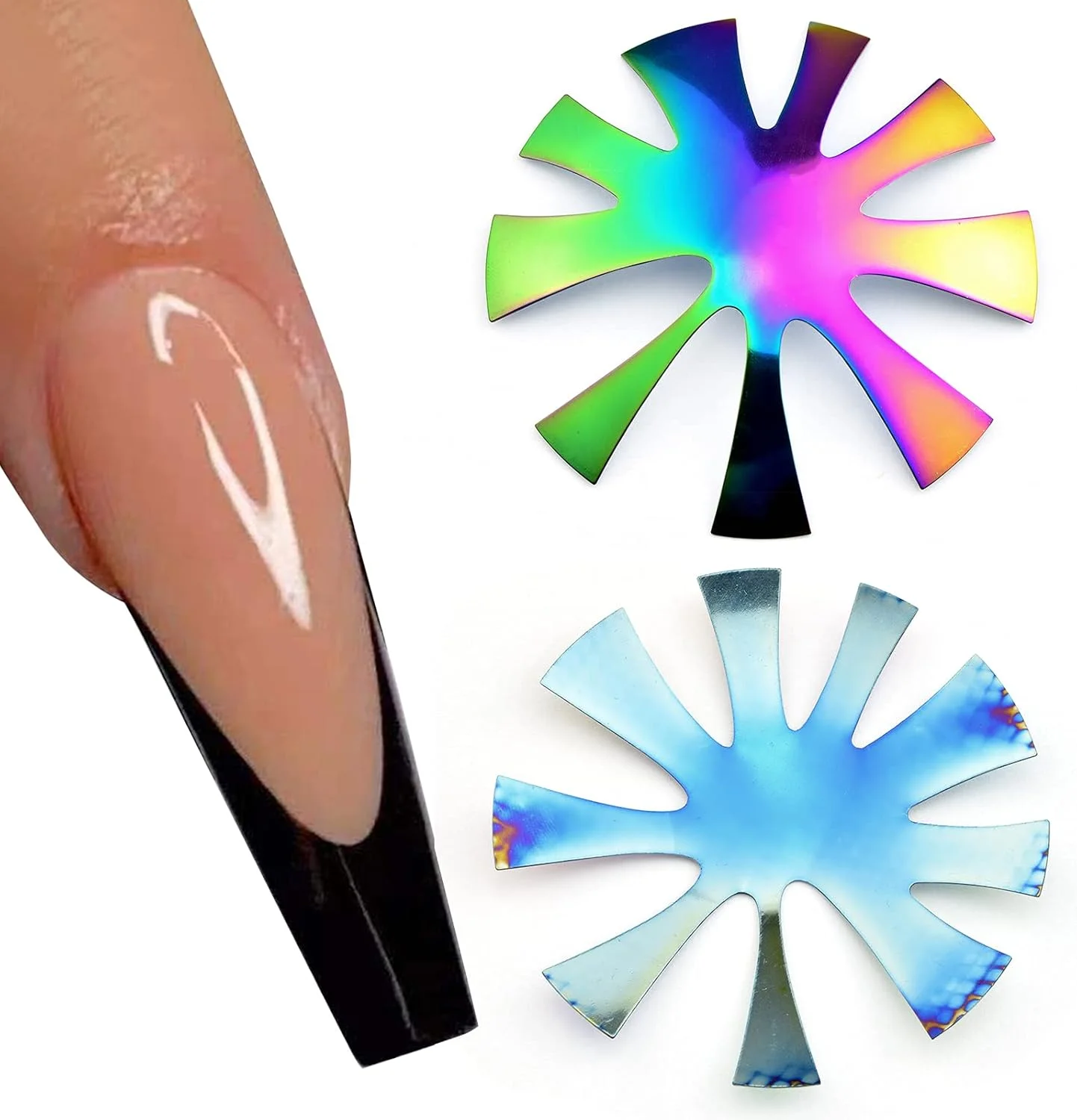 ابزار طراحی ناخن فرنچ آسان طرح بادامی، ابزار مانیکور و طراحی لبه ناخن، کاتر ناخن اکریلیک با 9 سایز، رنگ رنگین کمانی، NAT196-FC07