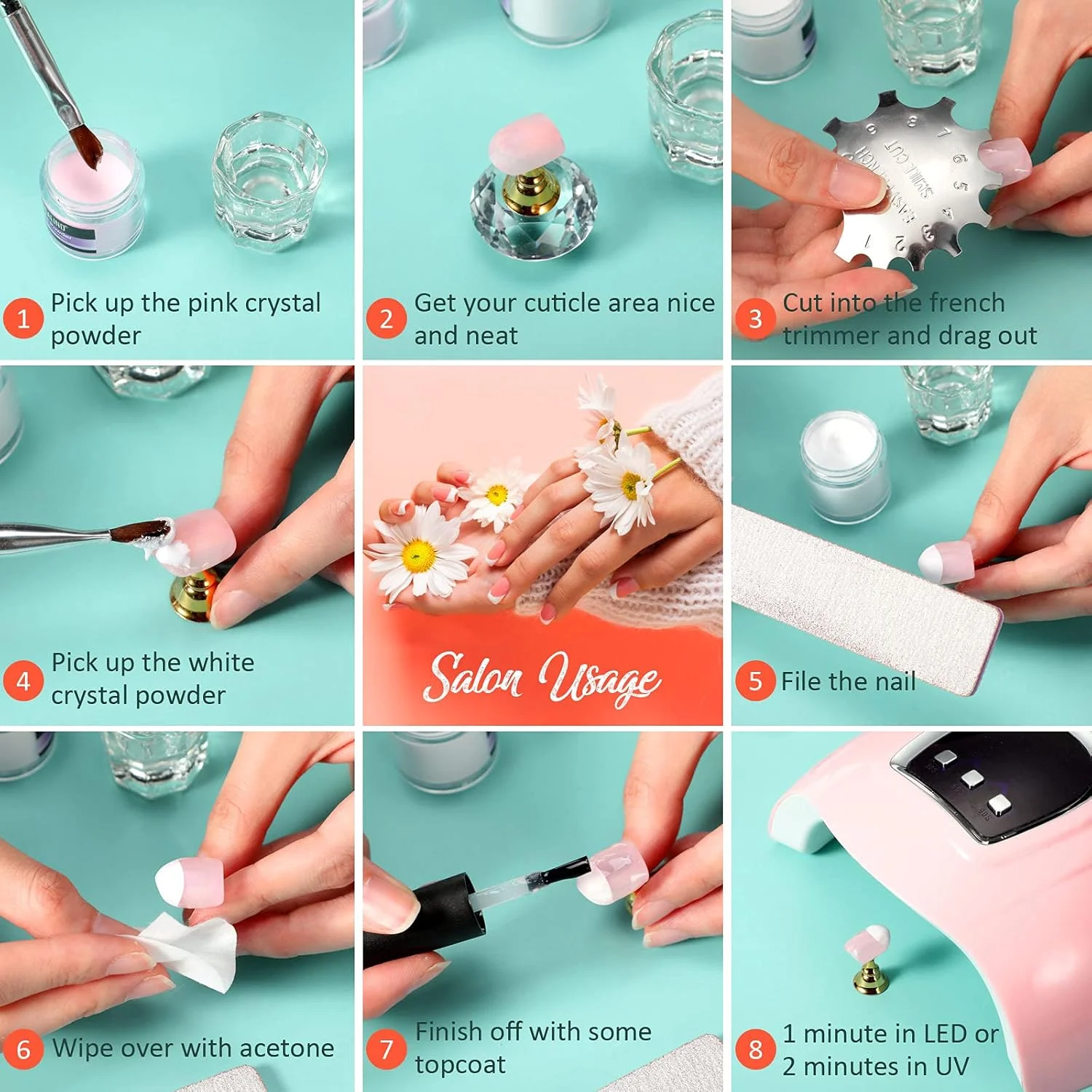 مایتیس 3 تکه ابزار طراحی ناخن فرانسوی، برش خط لبخند، استیل ضد زنگ، قالب طراحی ناخن فرانسوی با دسته، چاقوی برش ناخن فرانسوی، 5 تیغه یدکی برای ناخن (نقره ای)