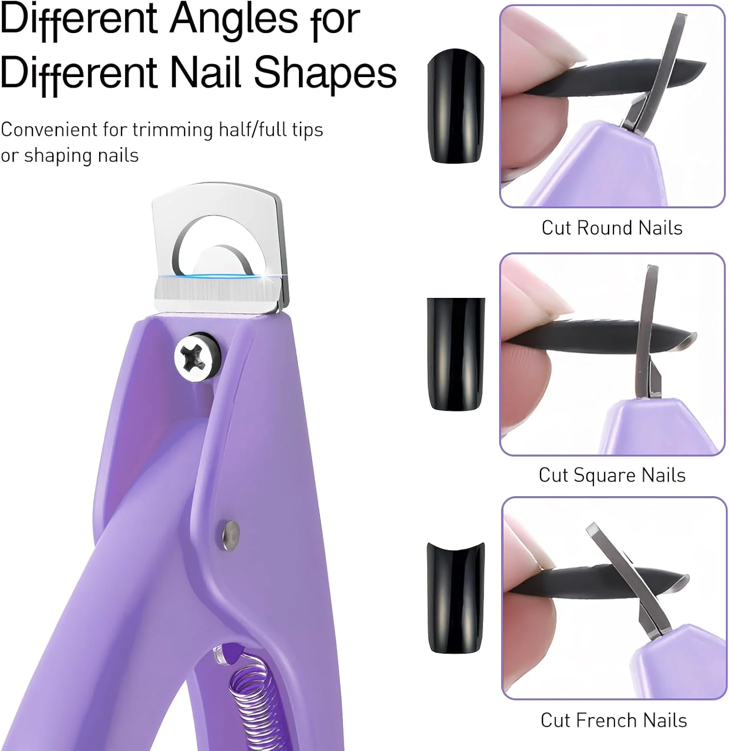 ناخن گیر اکریلیک حرفه ای قابل تنظیم Kootinn - تیغه U شکل برای پیرایش دقیق، ایده آل برای طراحی ناخن مصنوعی، ابزار مانیکور برای سالن و DIY، بنفش روشن
