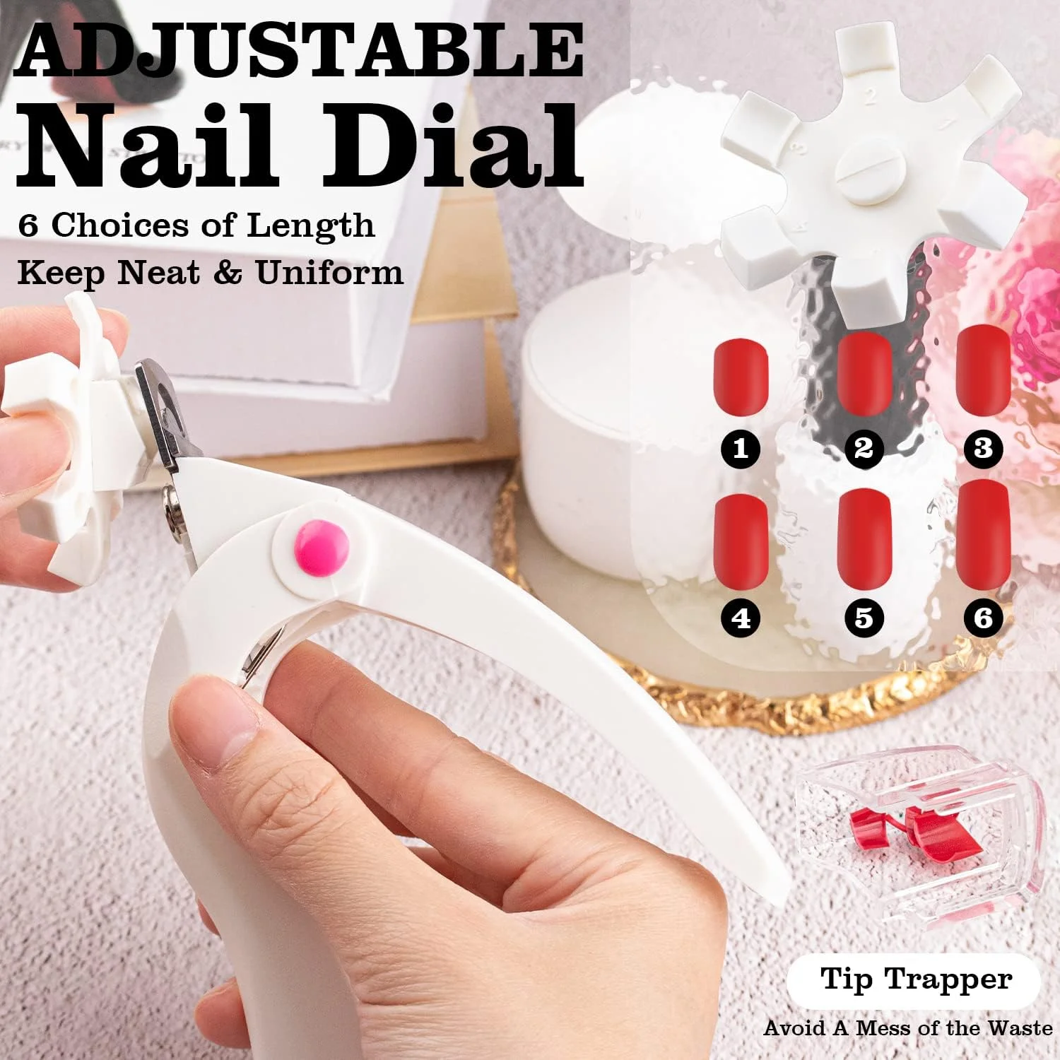 ناخن گیر اکریلیک قابل تنظیم Belleboost با سایزر و گیره، تیغه استیل ضد زنگ حرفه ای سفید، کاتر نوک ناخن، ابزار مانیکور برای هنر ناخن سالن و خانه